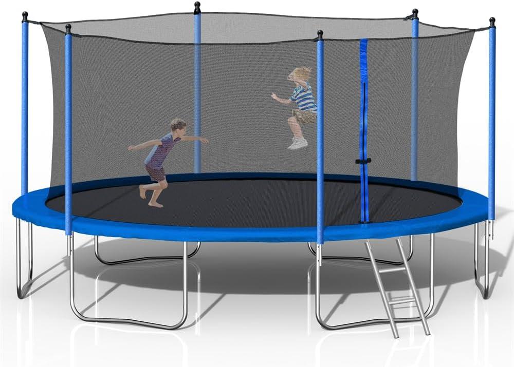 Trampoline, 14FT Trampoline with Safety Enclosure Net, Trampoline Outdoor with Ladder, Heavy Duty Jumping Mat and Spring Cover Padding for Kids and Adults