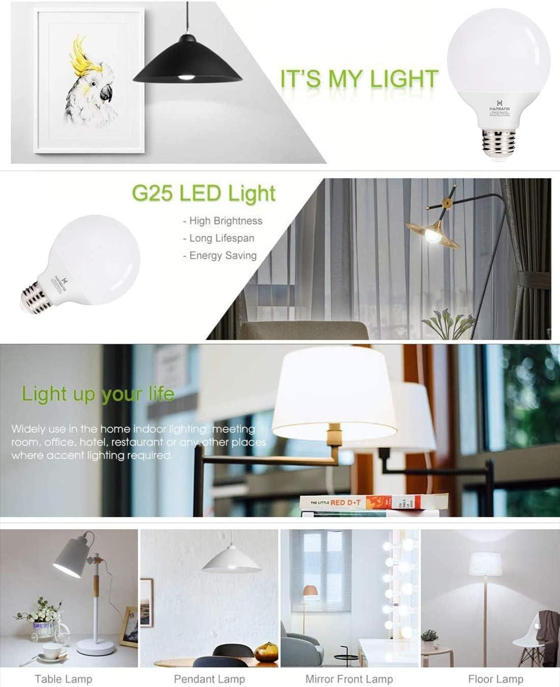 Hansang White G25 LED Globe Light Bulbs, 60W Equivalent