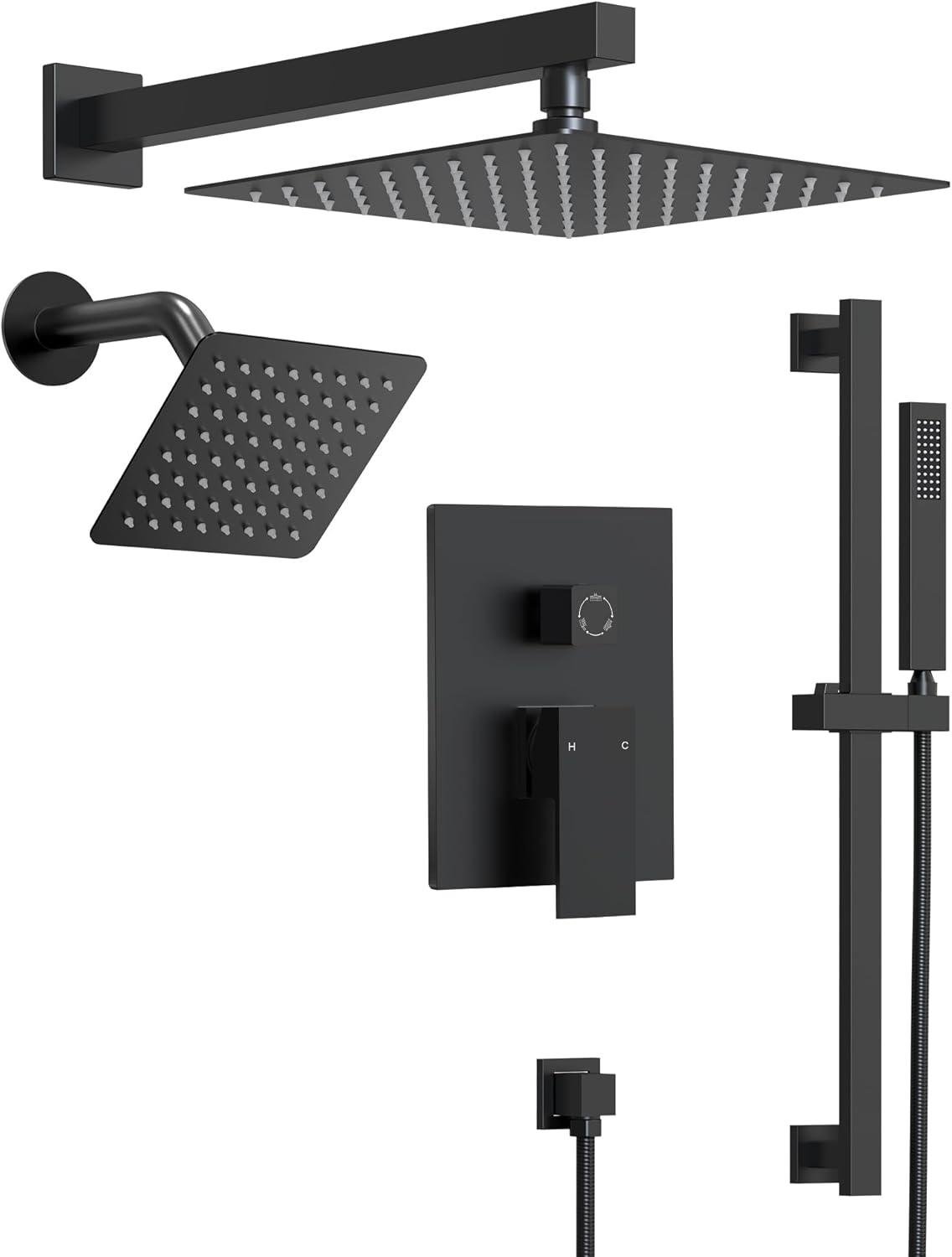 Matte Black Dual Shower Head System with Adjustable Handheld