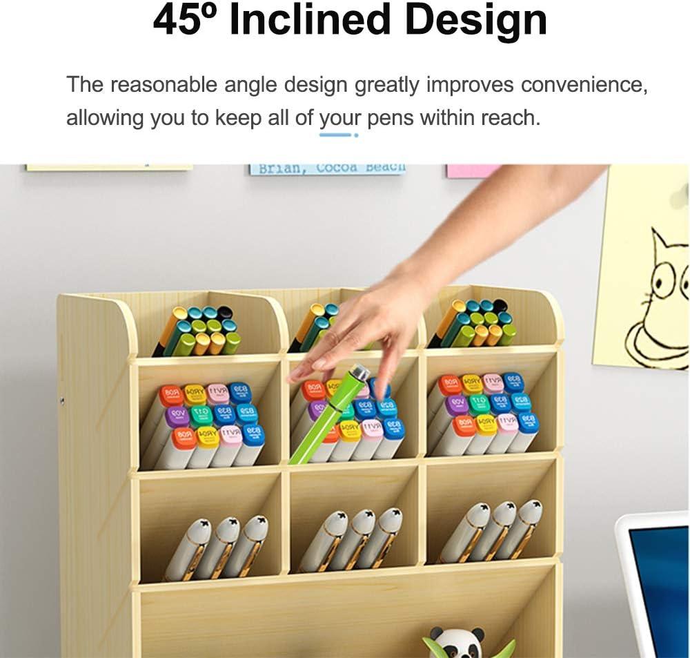 Large Capacity Wooden Desk Organizer - Office Pen Holder, Stationery, School Supplies - A-White Maple