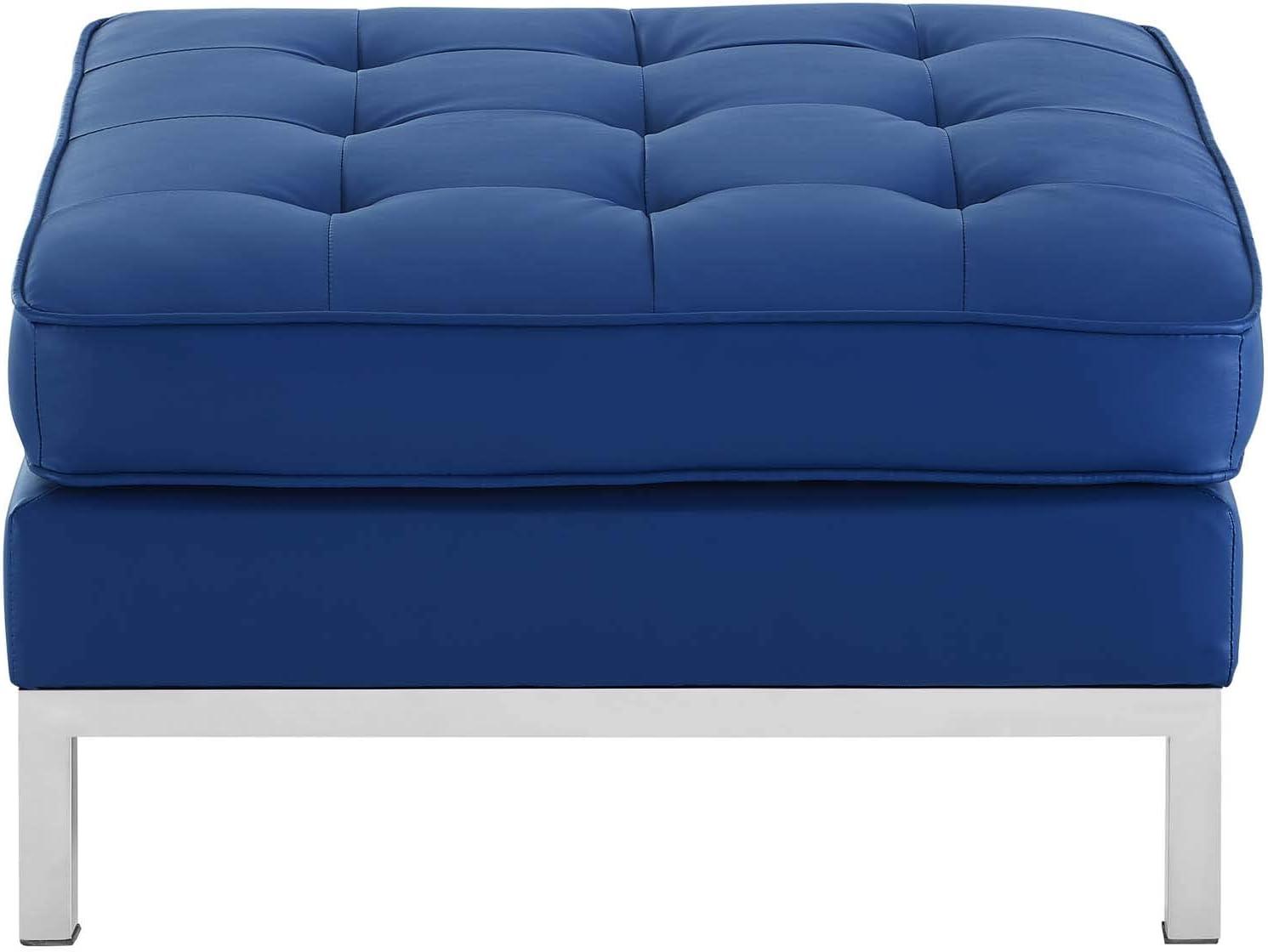 Modway Loft Tufted Vegan Leather Ottoman in Silver Navy