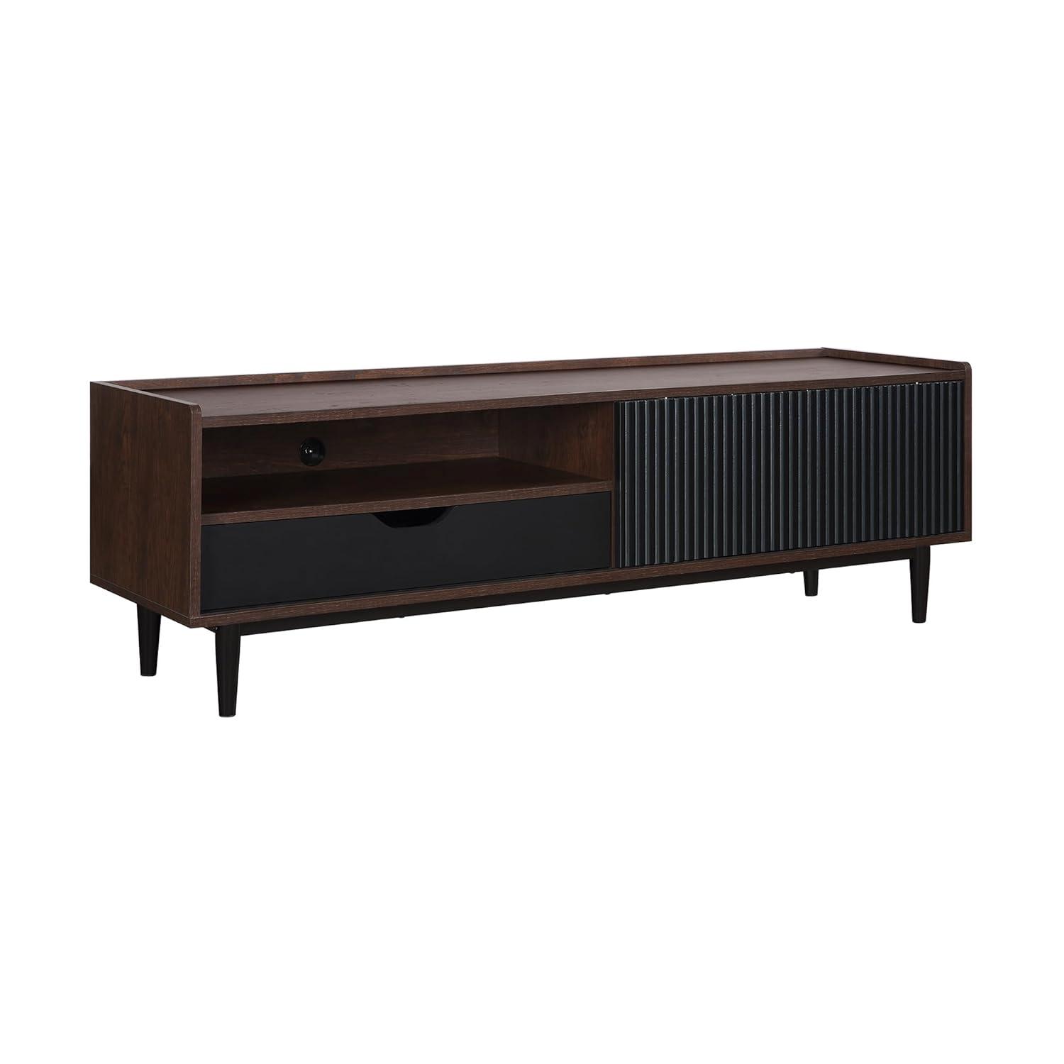 Duane Modern Ribbed TV Stand for TVs up to 55" Dark Brown/Black - Manhattan Comfort