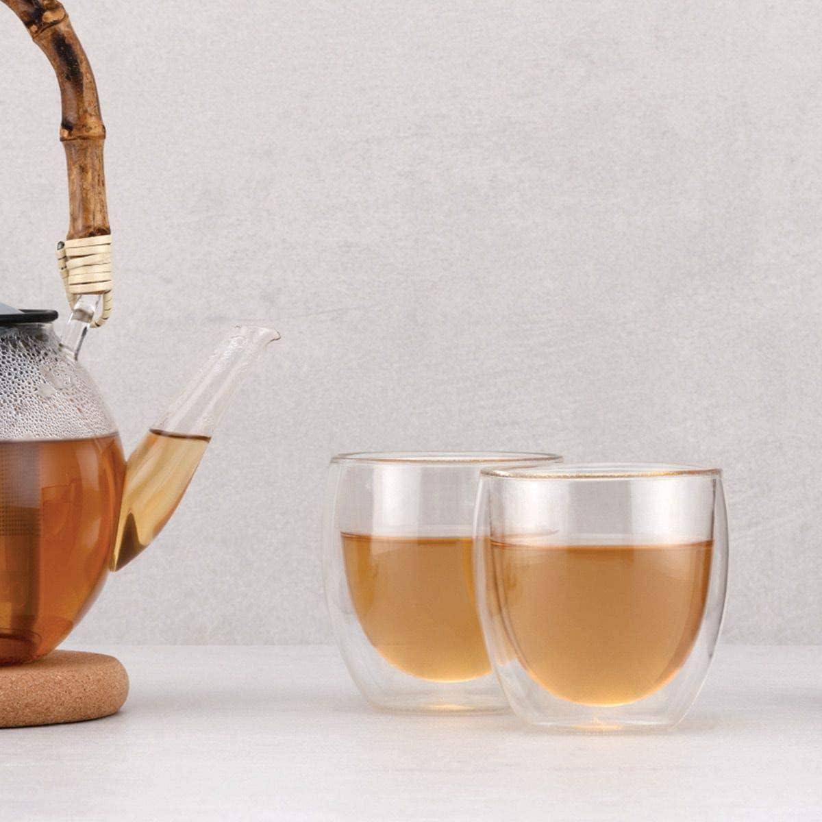 Clear Borosilicate Glass Double Wall Insulated 250 ml Cups - Set of 2