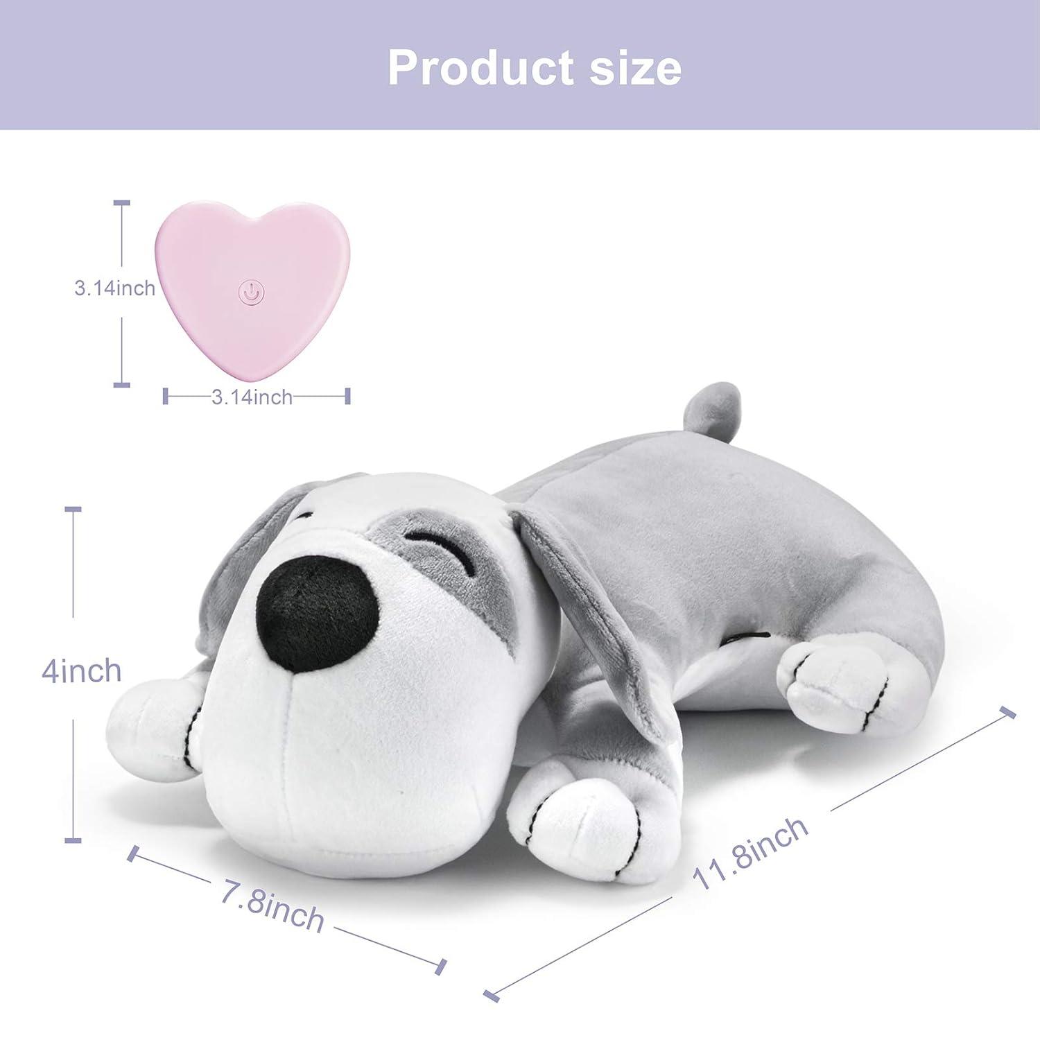 Heartbeat Dog Toy Puppy Toy Dog Anxiety Toy to Separate Relief for Pet Cuddle Soother Comfort Calming Create Training Sleep Aid Behavioral Aid Heartbeat Stuffed Animal, Grey