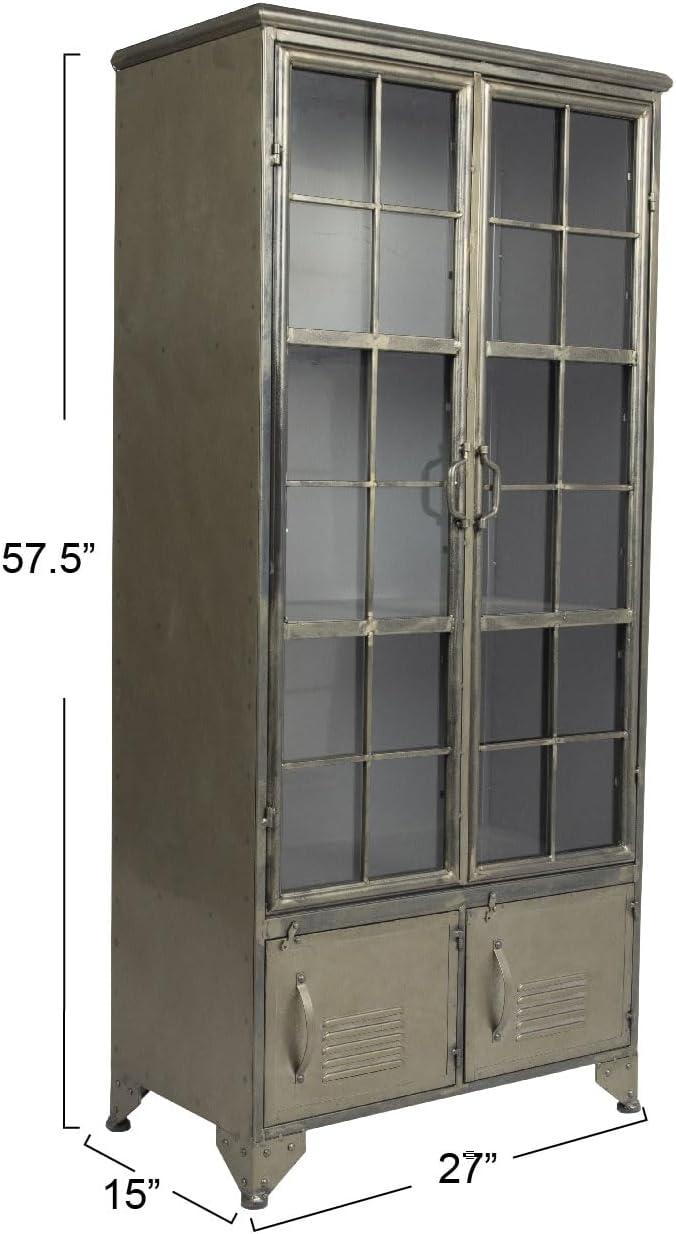 Storied Home Metal 57.5" Tall Decorative Storage Cabinet Gunmetal: Fixed Shelves, Adult Assembly Required