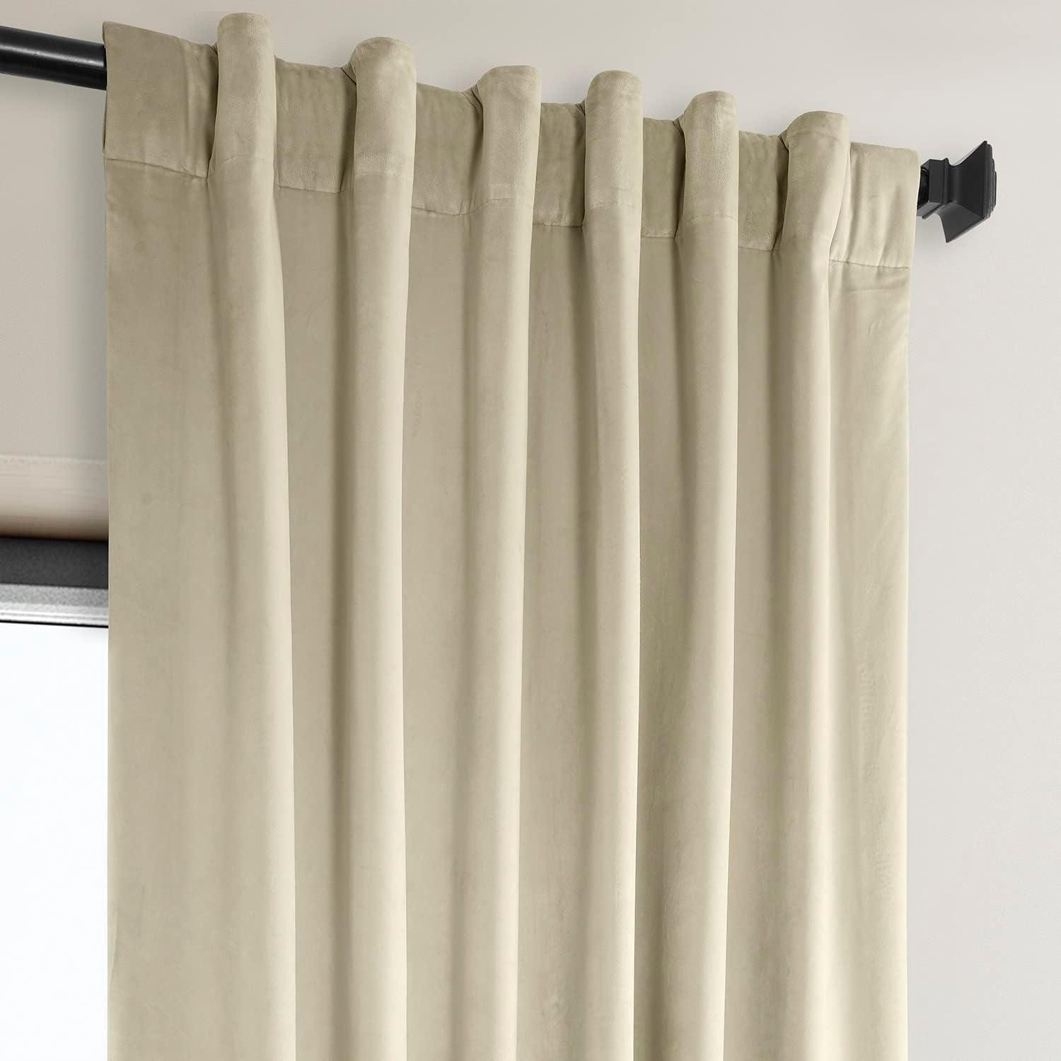 Half Price Drapes Signature Angora Beige Plush Velvet Hotel Blackout Curtains(1 Panel), 50W X 96L