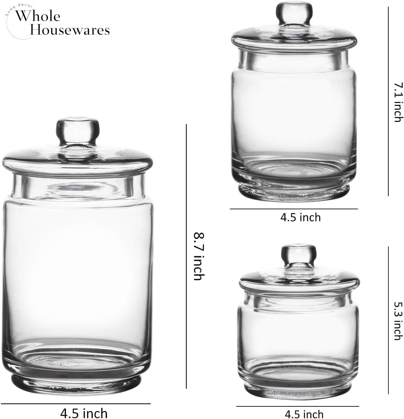 Whole Housewares | Glass Apothecary Jars (4.5 Inch) with Lids | Set of 3