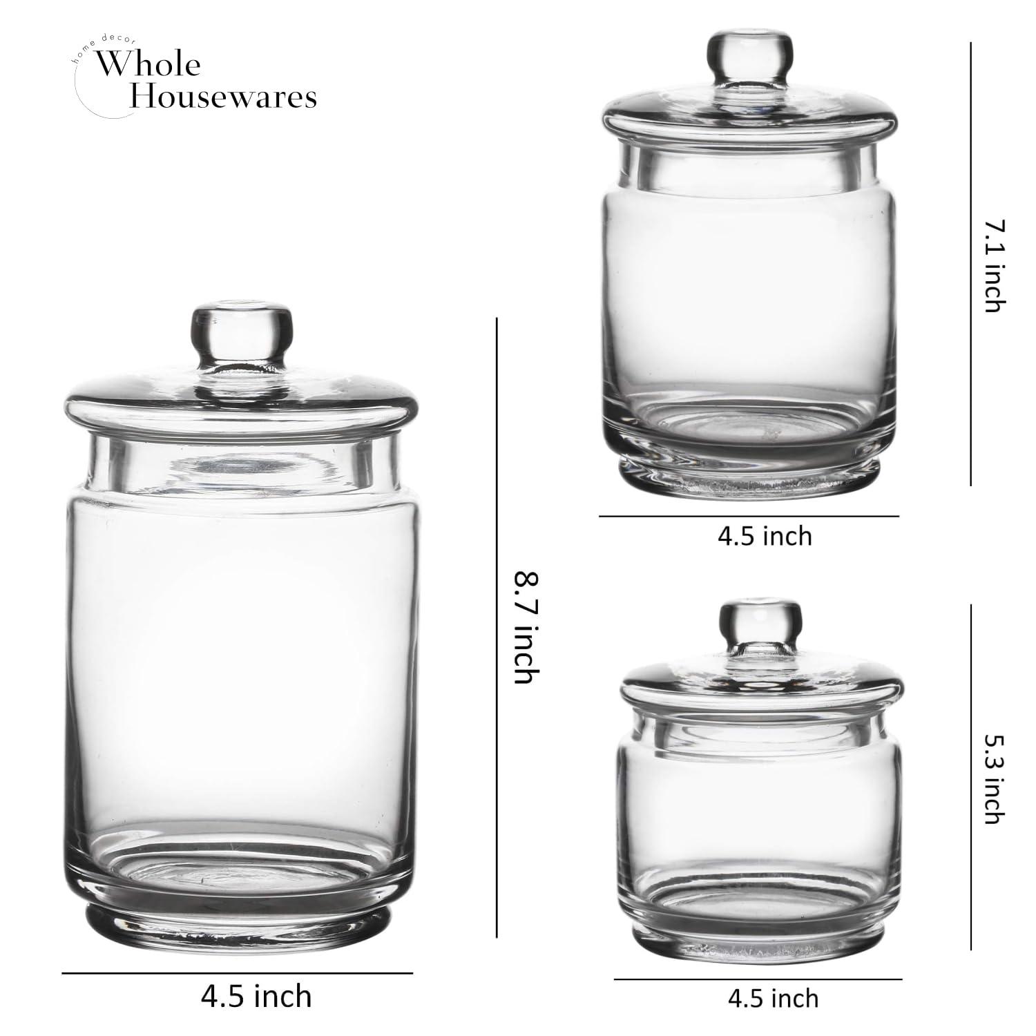 Whole Housewares | Glass Apothecary Jars (4.5 Inch) with Lids | Set of 3