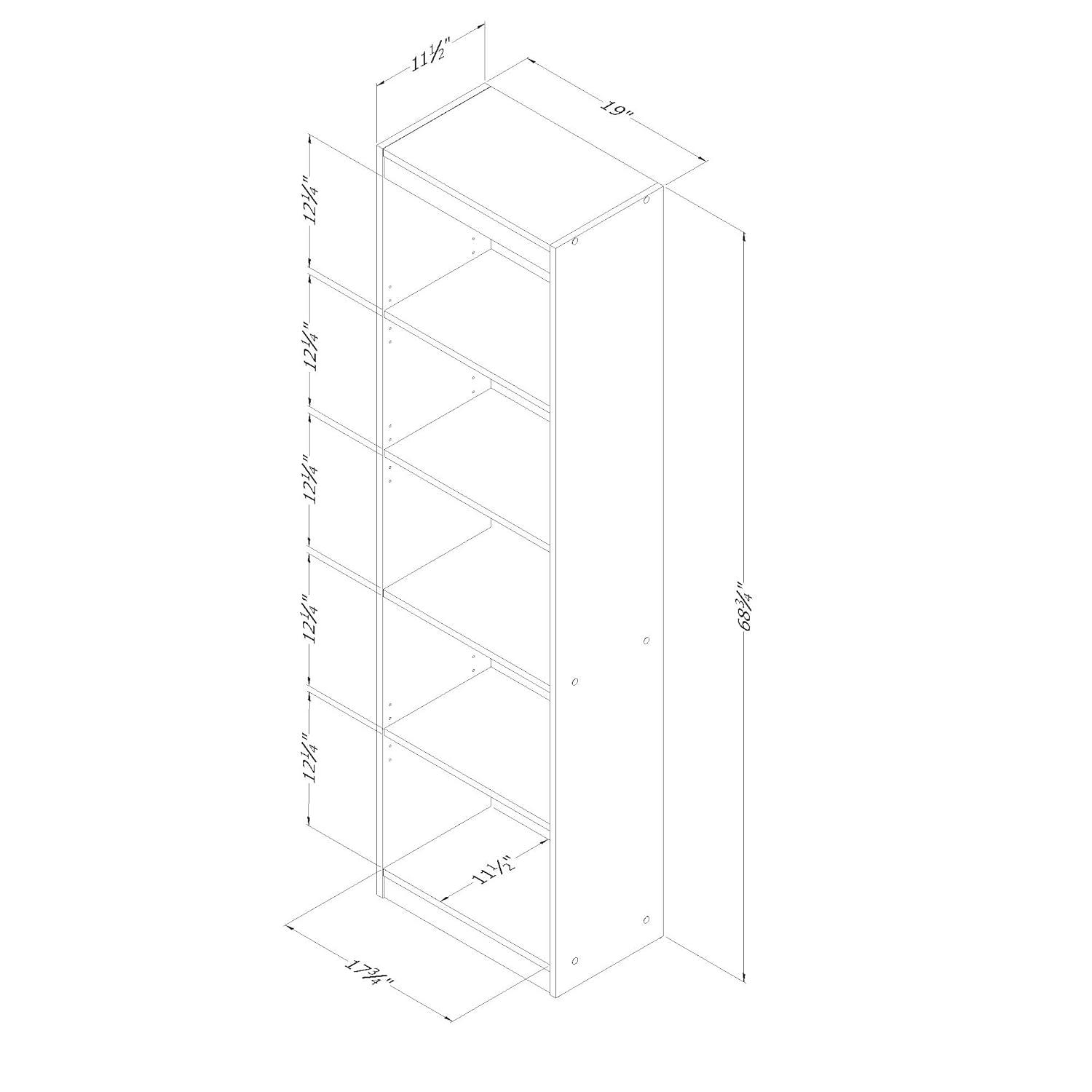 Axess Narrow 5-Shelf Narrow Bookcase Pure White
