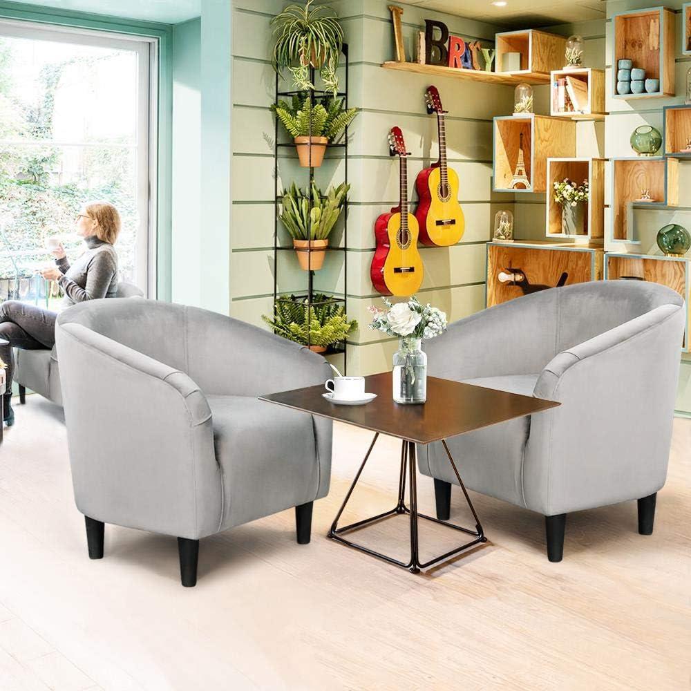 Yaheetech Velvet Club Accent Arm Chair Upholstered Barrel Chair-Gray