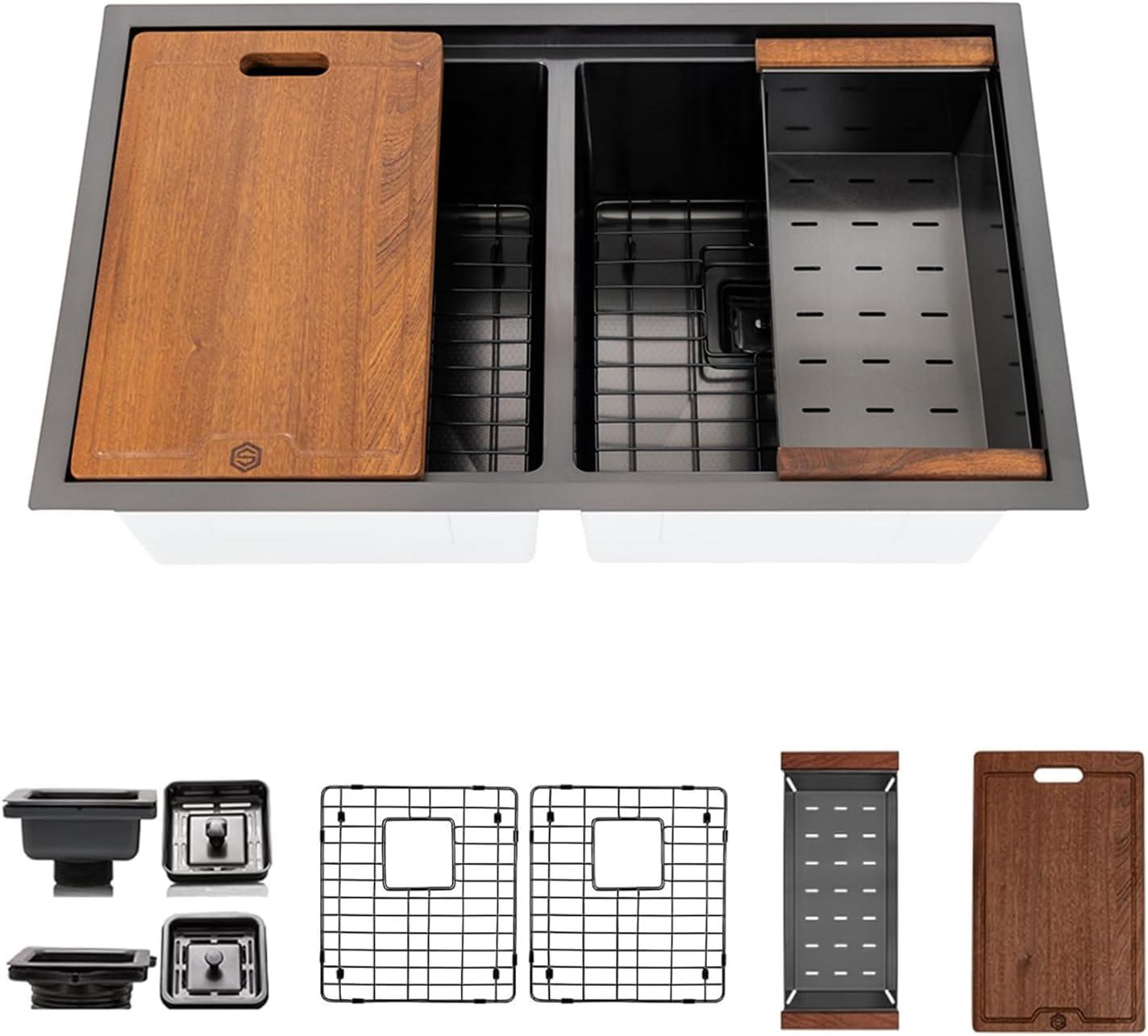 Strictly Sinks 32” Copper Undermount Workstation 16 Gauge Double Bowl Kitchen Sink Stain Resistant
