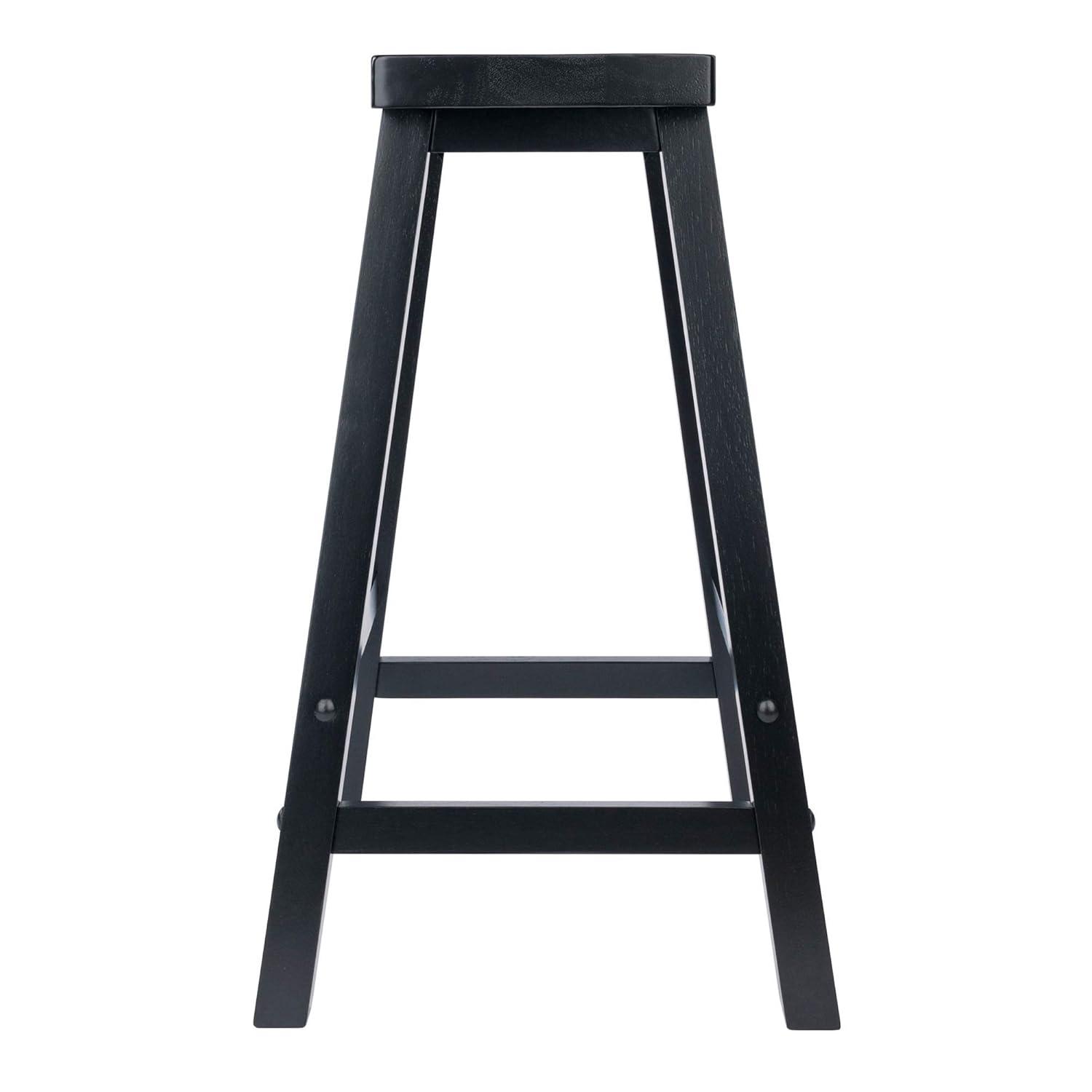 24" Satori Saddle Seat Counter Height Barstool Black - Winsome: Solid Hardwood, Backless Design