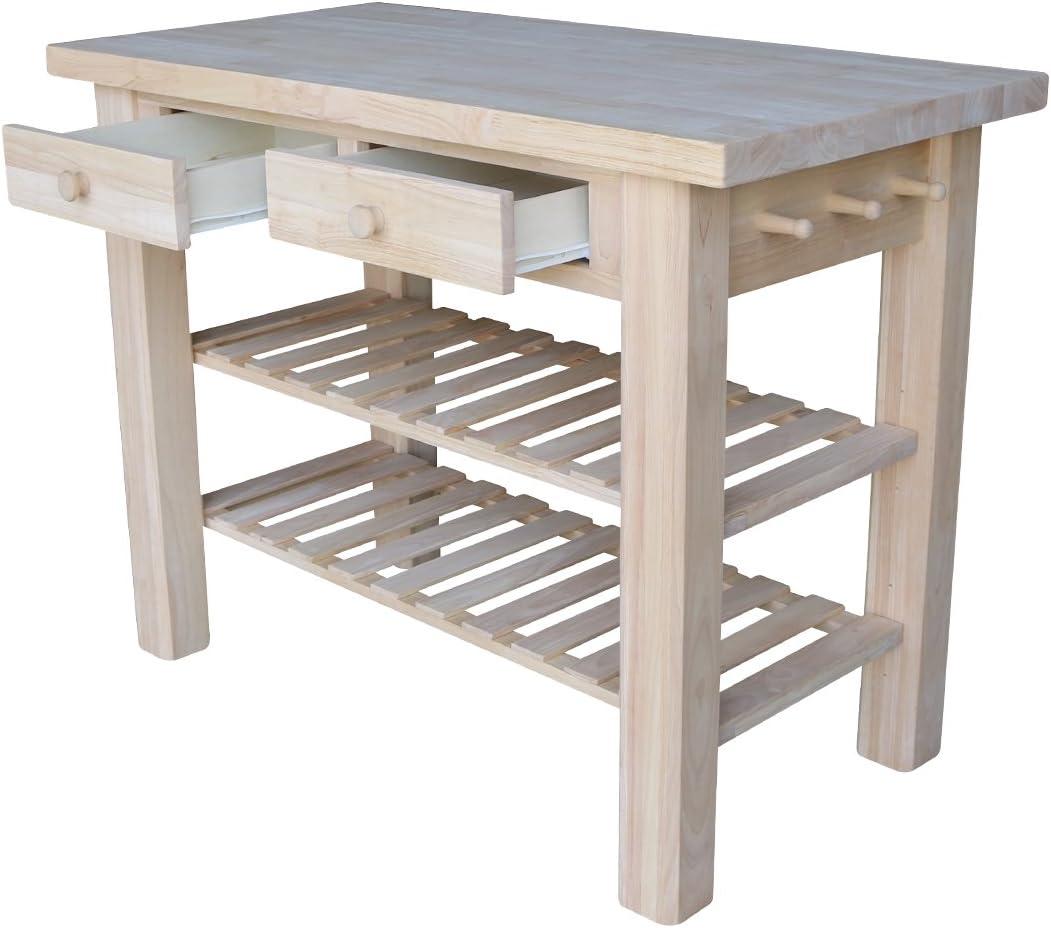 Natural Parawood Kitchen Island with Drawers and Shelves