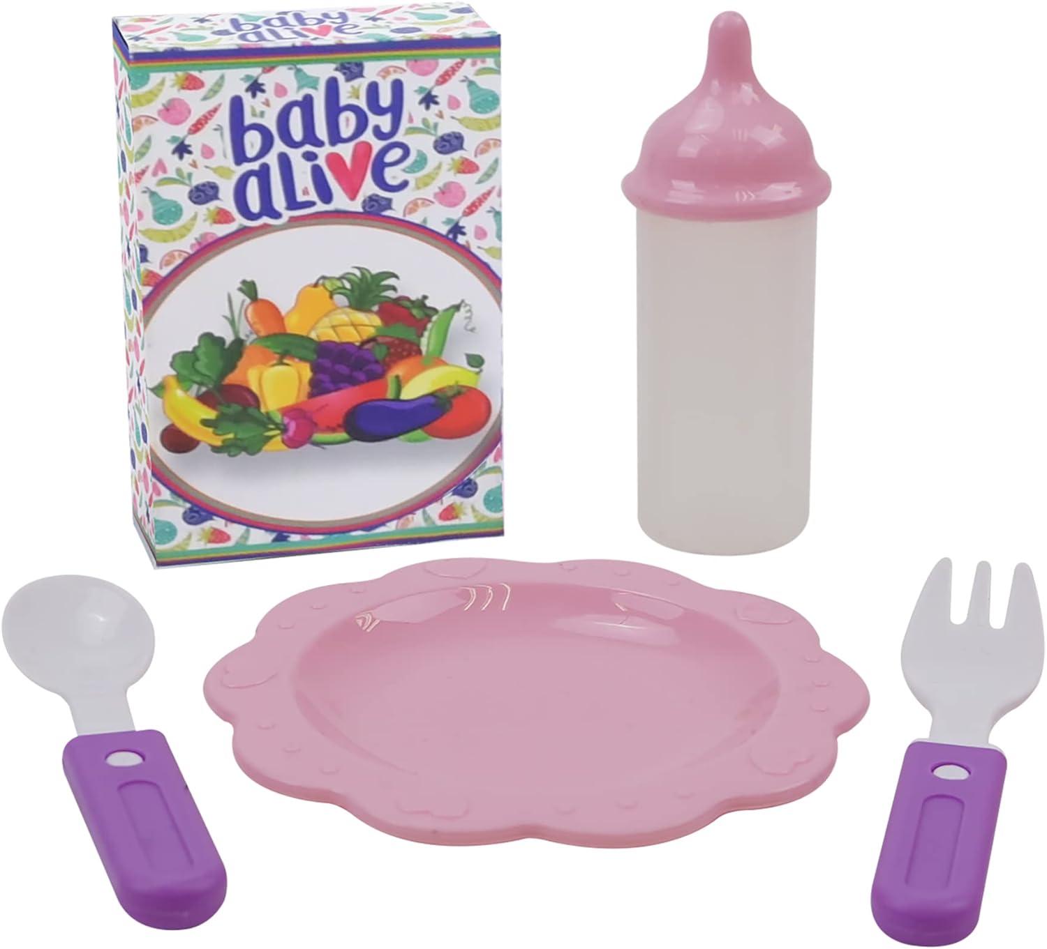 Baby Alive Doll Highchair Set - Pink & Rainbow - 6 Pieces, Fits Dolls Up to 24"