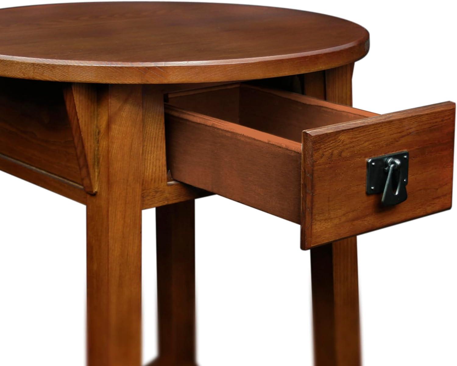 Leick Home 9056-RS Mission Round End Table with Drawer, Made with Solid Wood, Side Table for Living Room, Bedroom, and Office, Russet Finish