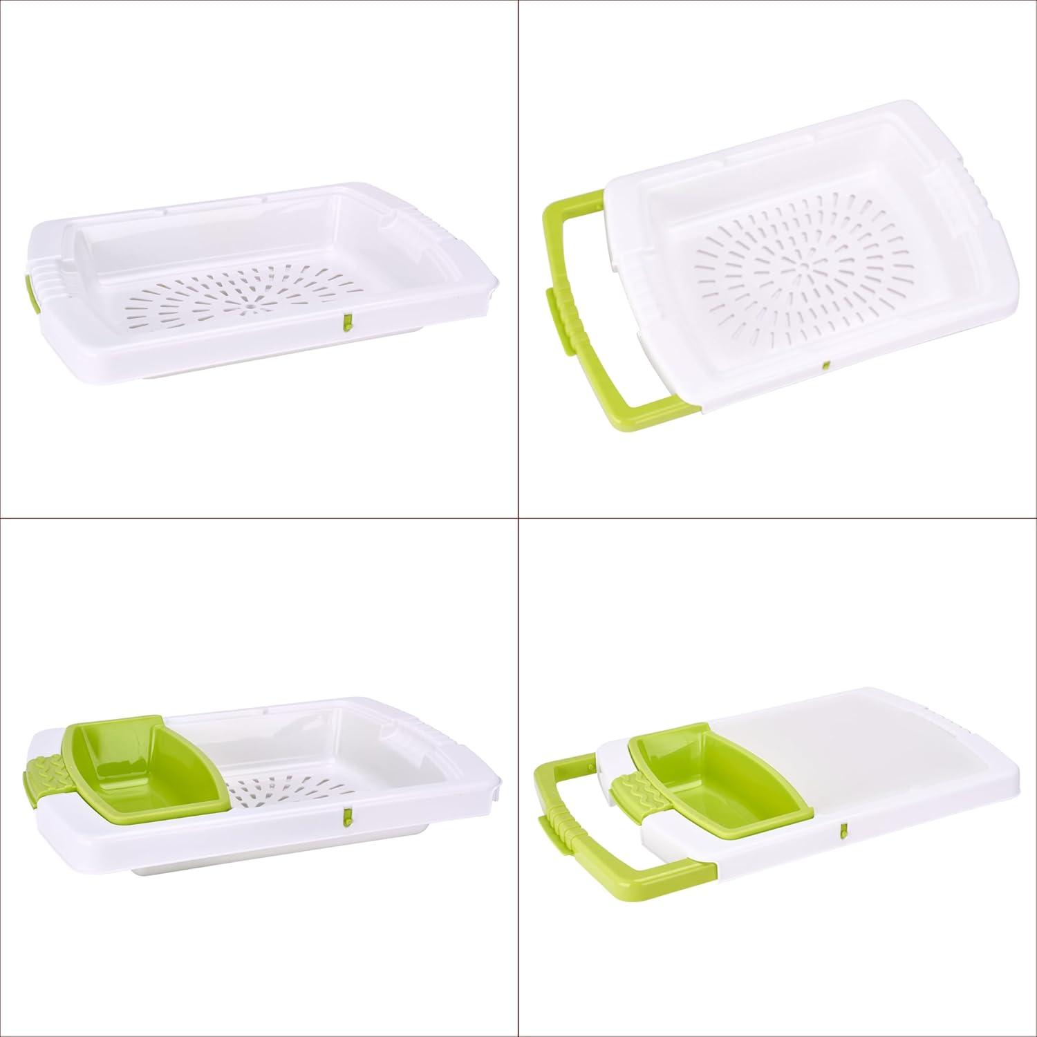 Vdomus 3.4"Hx16"Lx18.9"W Cutting Board with Colander and Basket Accessories, Green