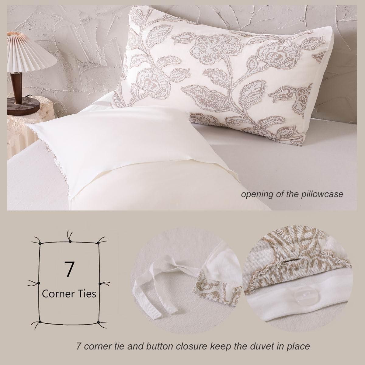 Khaki Cotton Jacquard Floral King Duvet Cover Set