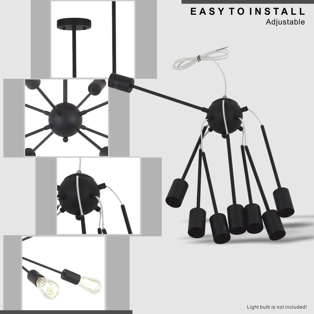 Sputnik Chandelier 8 Lights Brushed Nickel Modern Pendant Lighting Mid Century Flush Mount Ceiling Light Fixture Adjustable Height for Kitchen Dining Room Living Room Bedroom Foyer