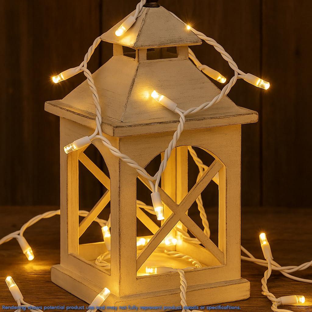 Novelty Lights 10 Light Warm White LED Christmas Craft Mini Light Set Connectable (White Wire, 5 Feet)