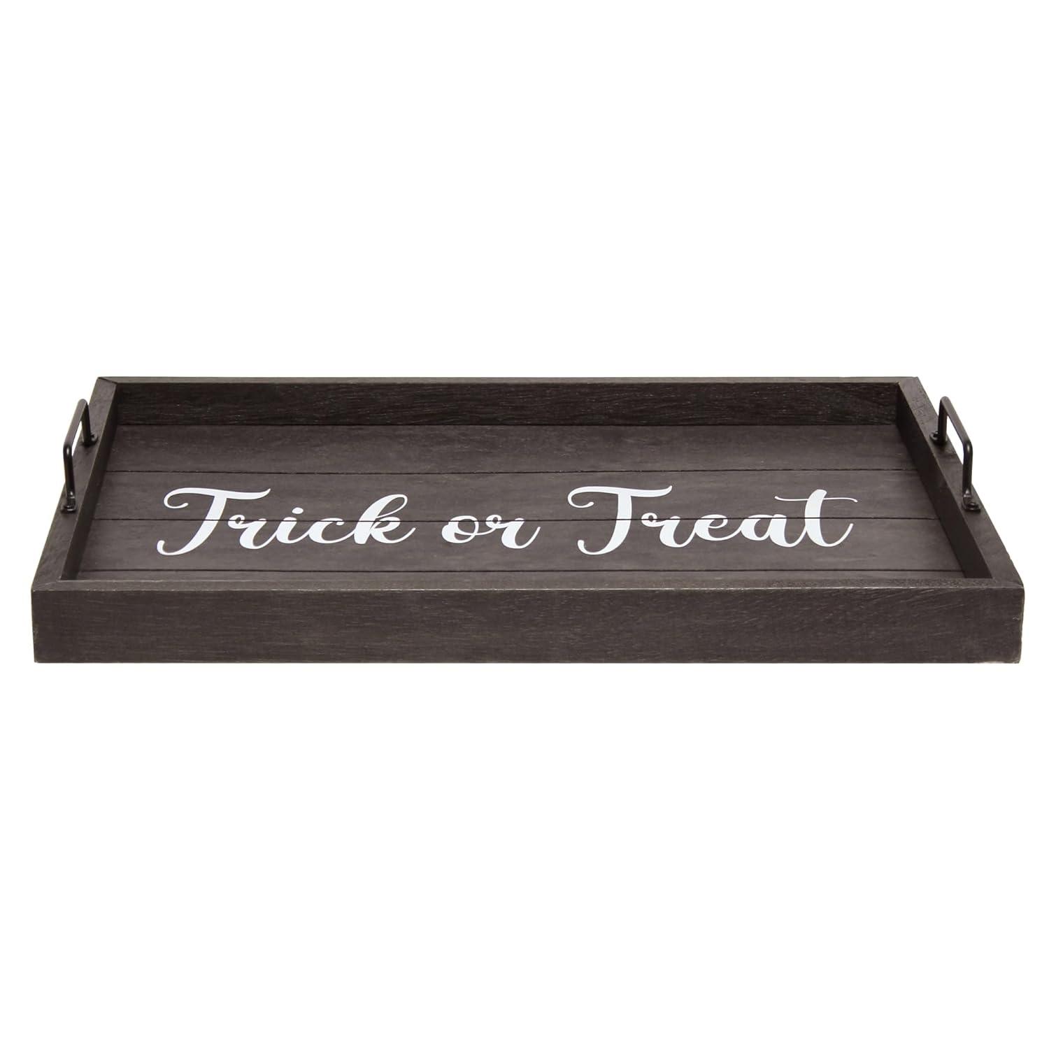 Elegant Designs 15.5" x 12" Decorative Wood Serving Tray, "Trick or Treat", Black Wash
