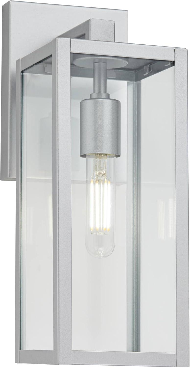 Silver Rectangular Box Outdoor Wall Light with Clear Glass