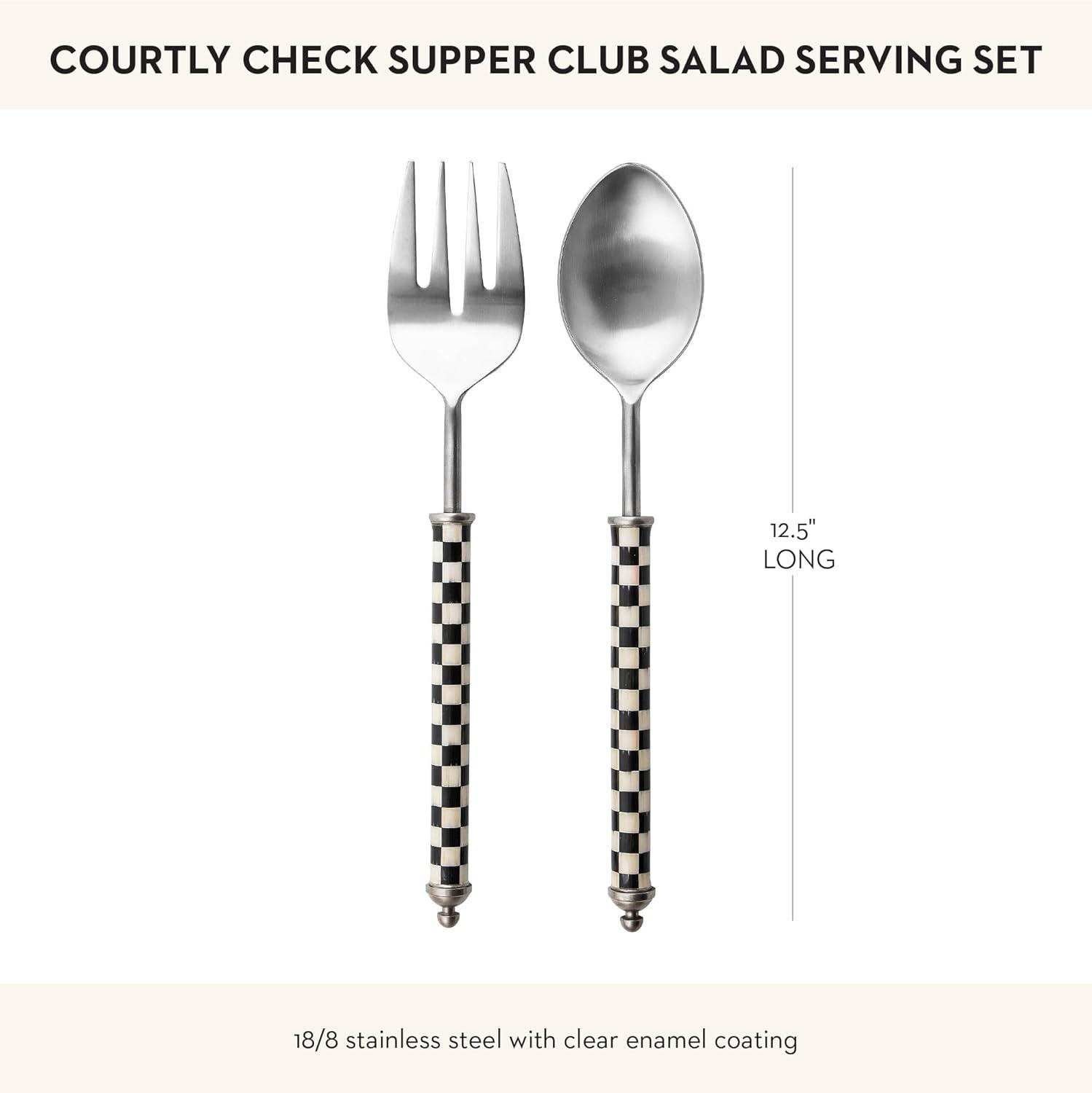 Black and White Checkered Stainless Steel Salad Serving Set