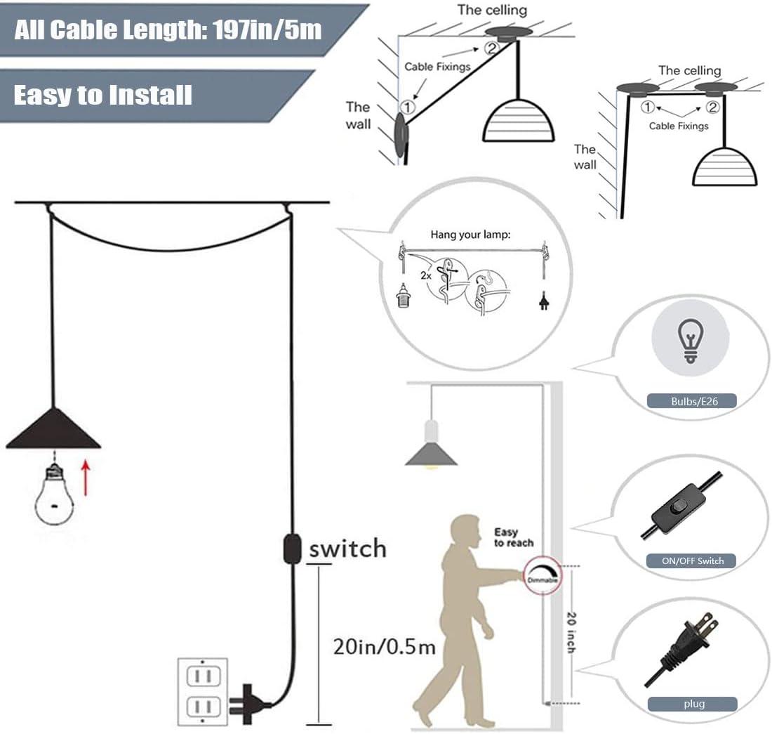 AECBUY Resin Moon Pendant Lamp Plug in Adjustable Cord, 3D Printing Hanging Ceiling Lighting Fixture, Pendant Light for Home, Office, Bars and Cafe, ddct210821B05
