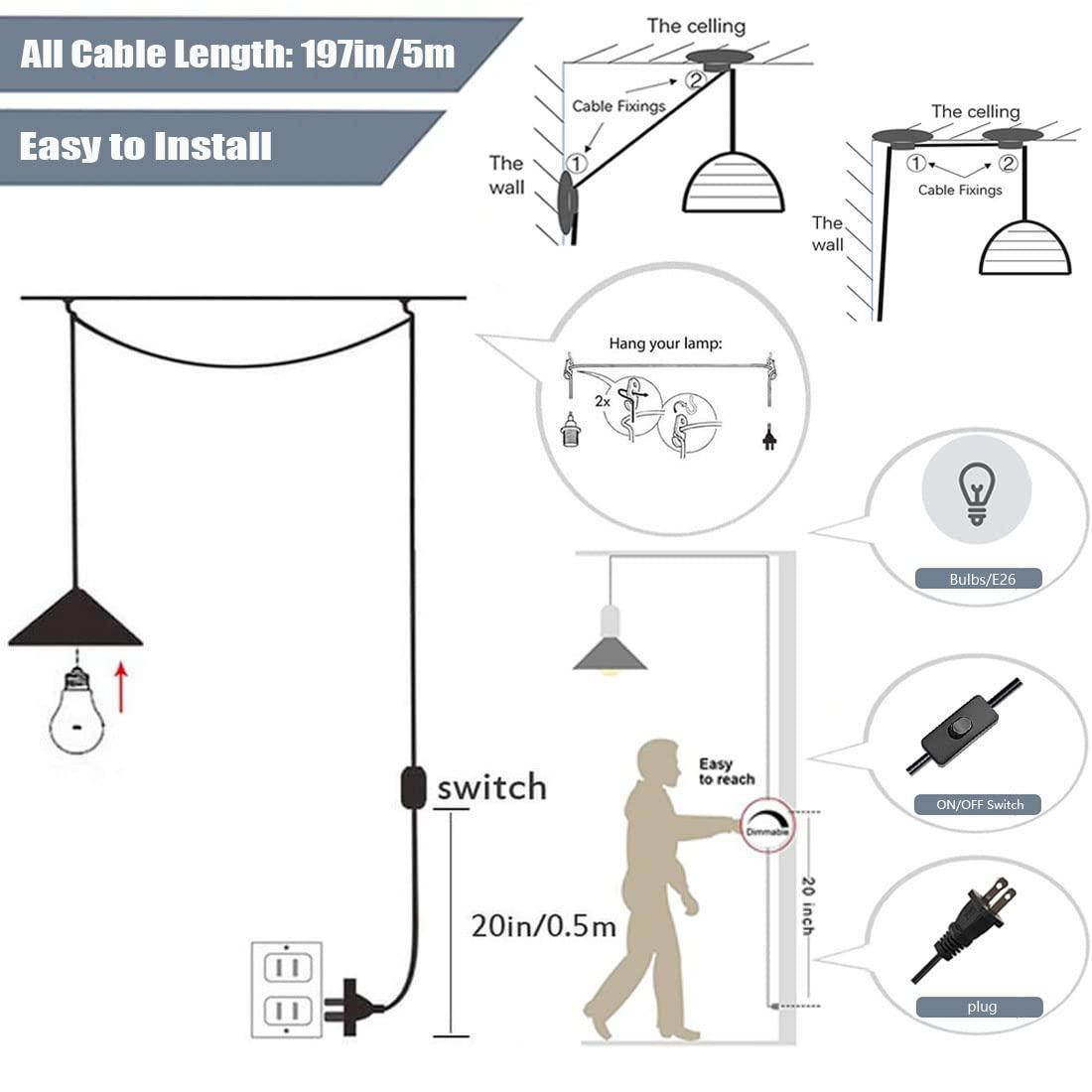AECBUY Resin Moon Pendant Lamp Plug in Adjustable Cord, 3D Printing Hanging Ceiling Lighting Fixture, Pendant Light for Home, Office, Bars and Cafe, ddct210821B05