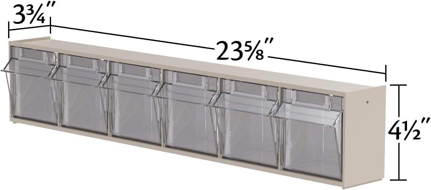 Akro-Mils TiltView Horizontal Plastic Organizer Storage System Cabinet with 6 Tip Out Bins, (23-5/8-Inch Wide x 4-1/2-Inch High x 3-3/4-Inch Deep), Stone 06706