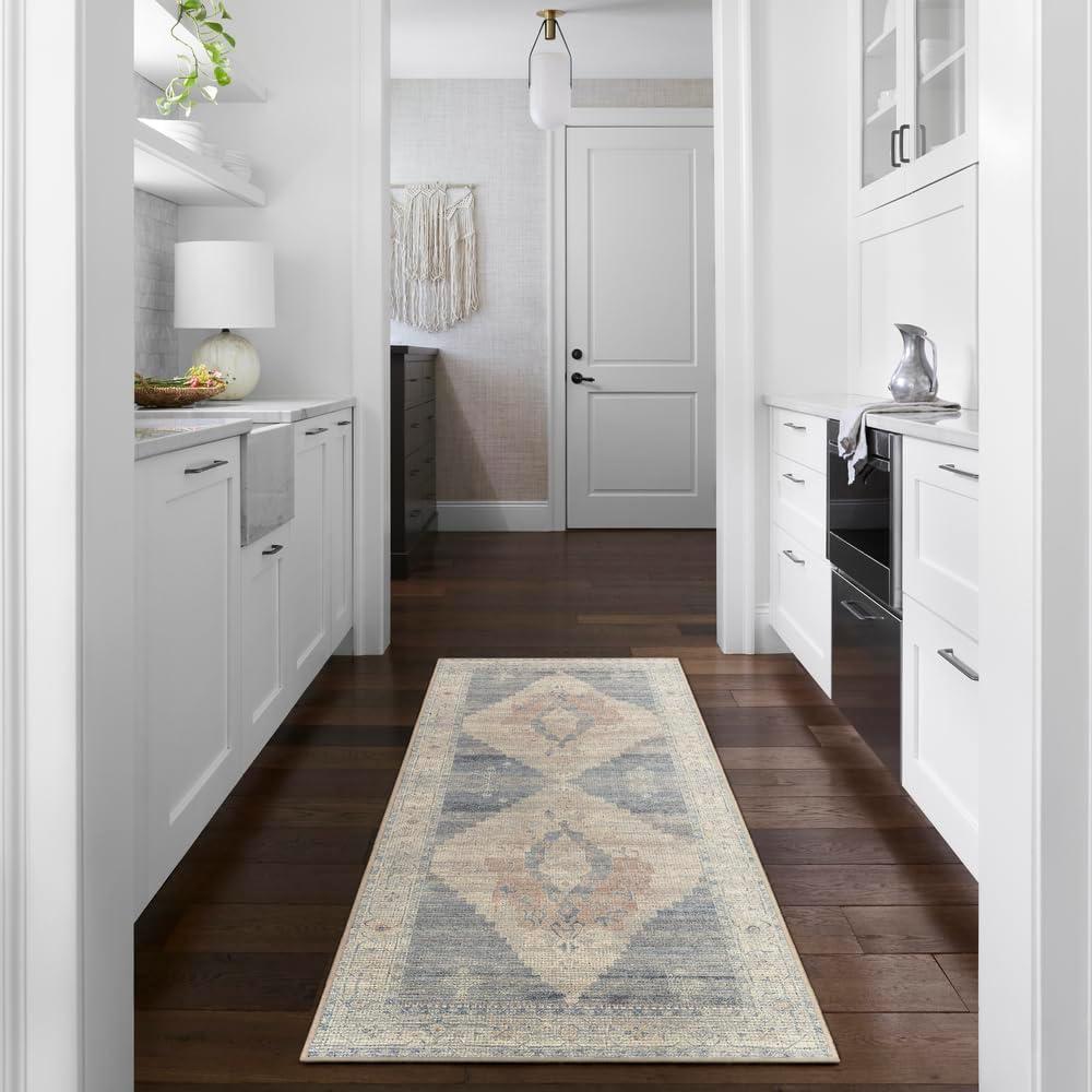 Gray Synthetic Medallion Runner Rug, 2'7" x 7'3"