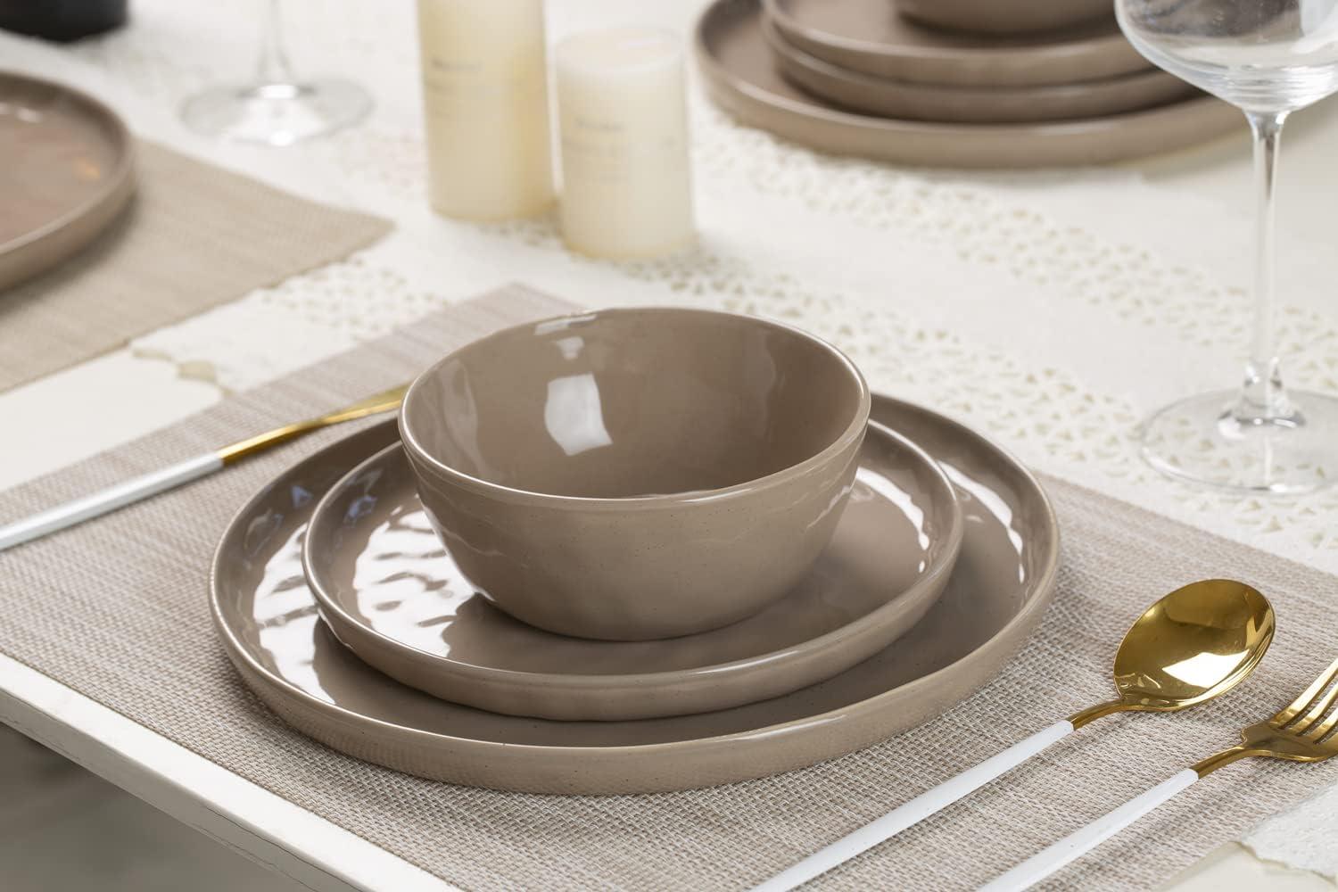 Cinnamon Brown Stoneware Dinnerware Set, Service for 4