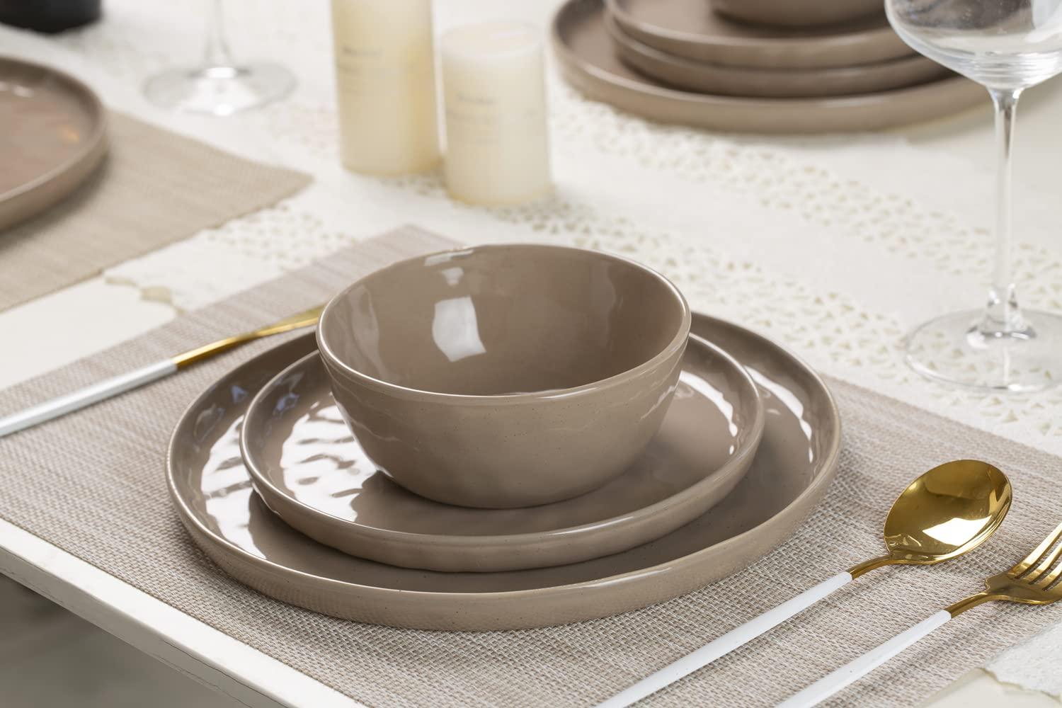 Famiware Mars Plates and Bowls Set, 12 Pieces Dinnerware Sets, Dishes Set for 4, Cinnamon Brown