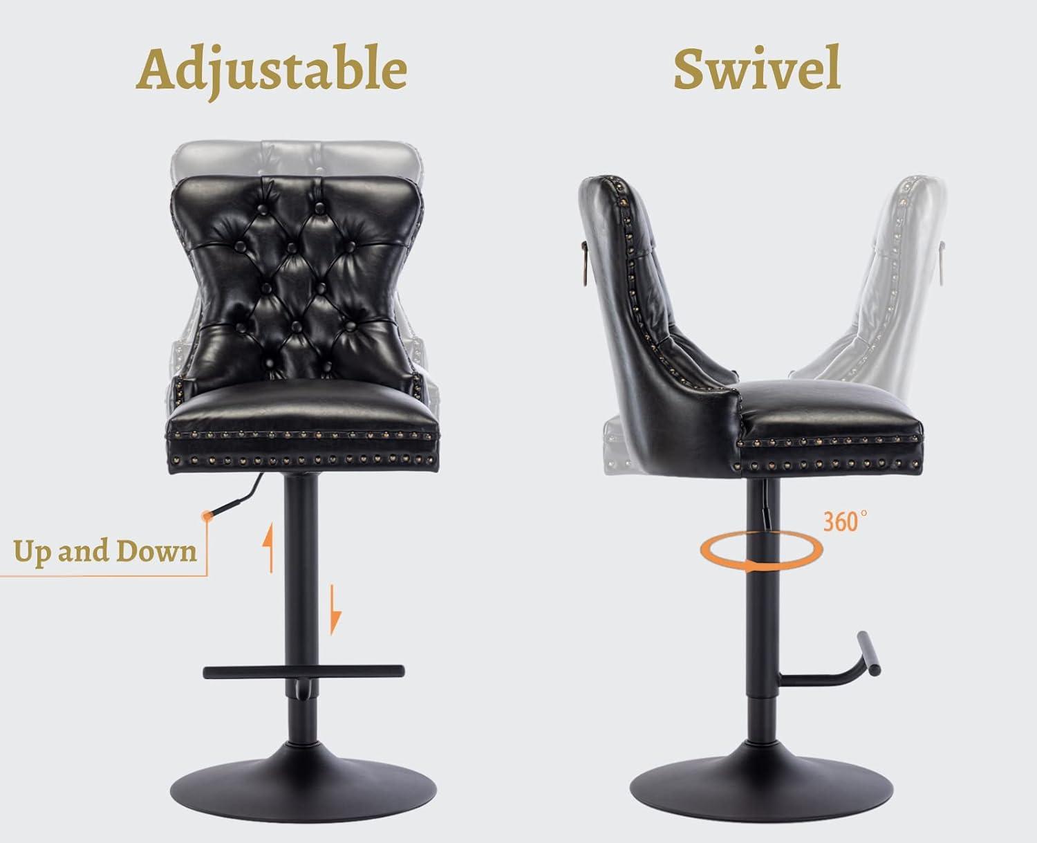 Bar Stools Set of 2,Adjustable Swivel Barstools, Faux Leather Bar Chairs,Upholstered Counter Height with High Backrest for Kitchen Island, Black
