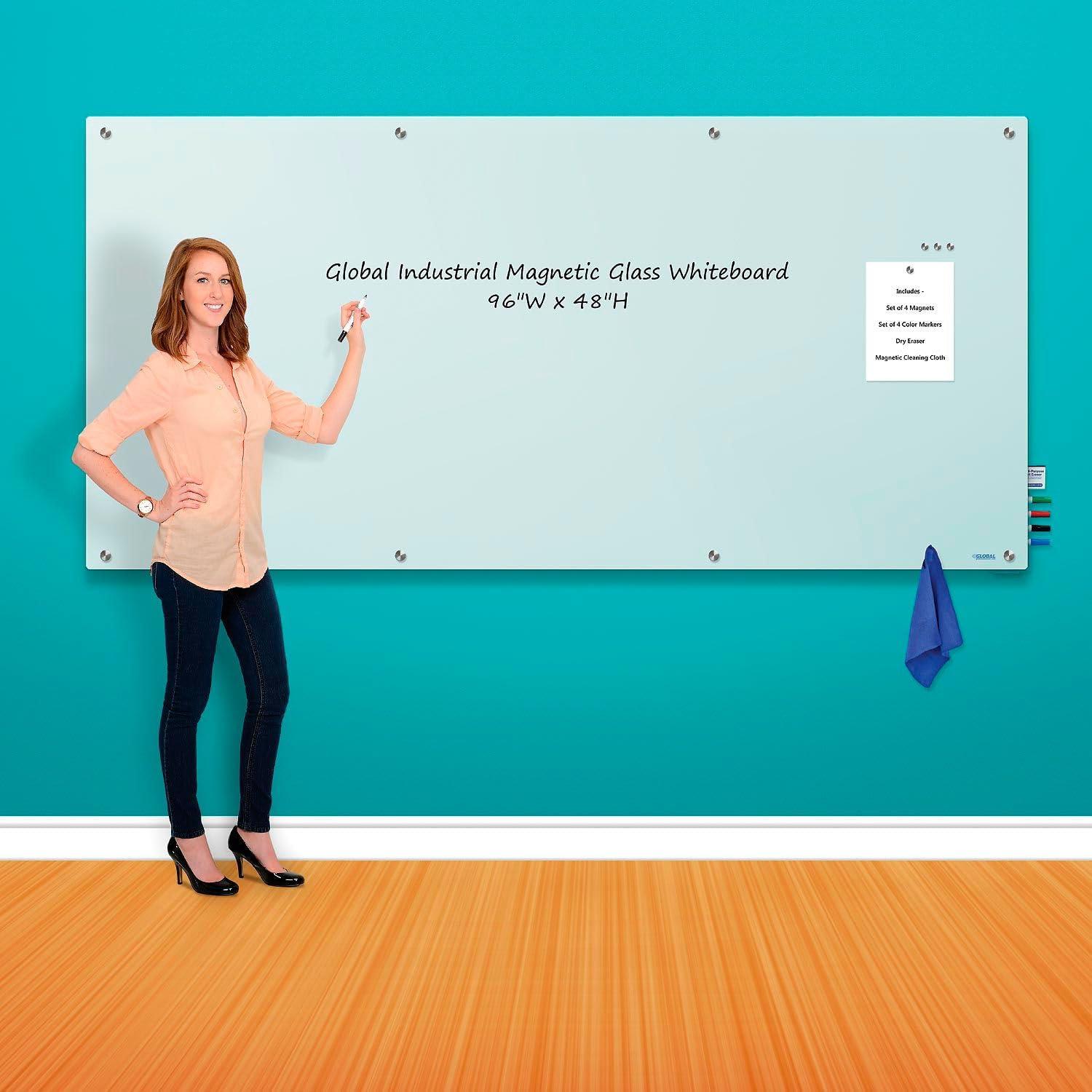 Global Industrial 695469 Magnetic Glass Whiteboard, 96 x 48 in. - White