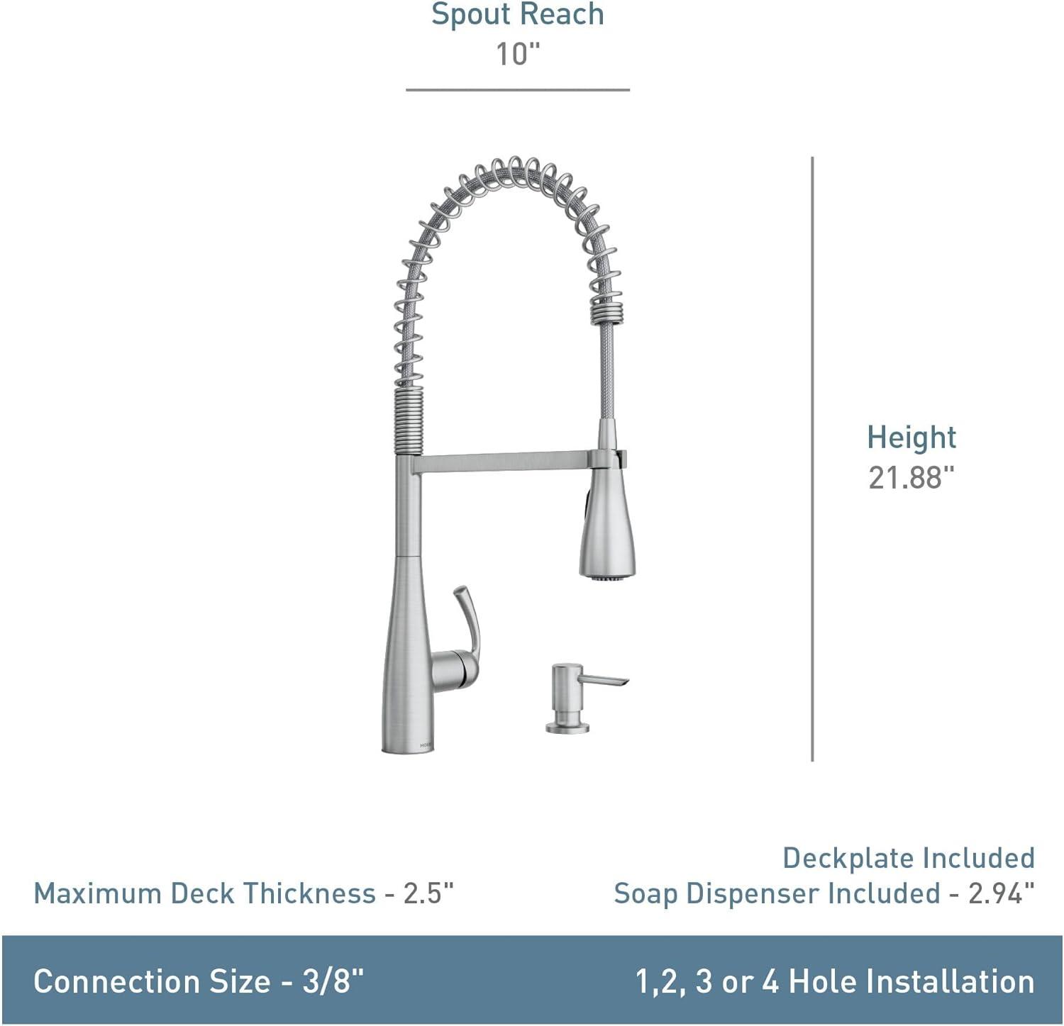 Moen Essie Pre-Rinse Spring Pull Down Single Handle Kitchen Faucet with Power Clean Technology and Soap Dispenser