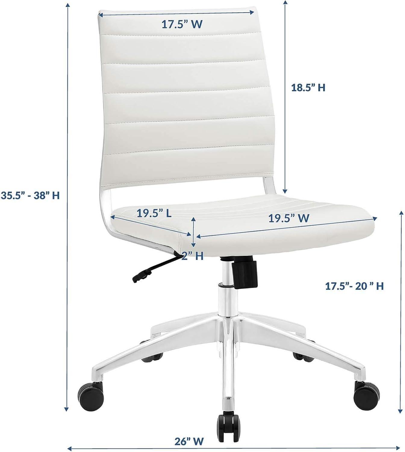 White Vinyl Armless Swivel Task Chair with Metal Base