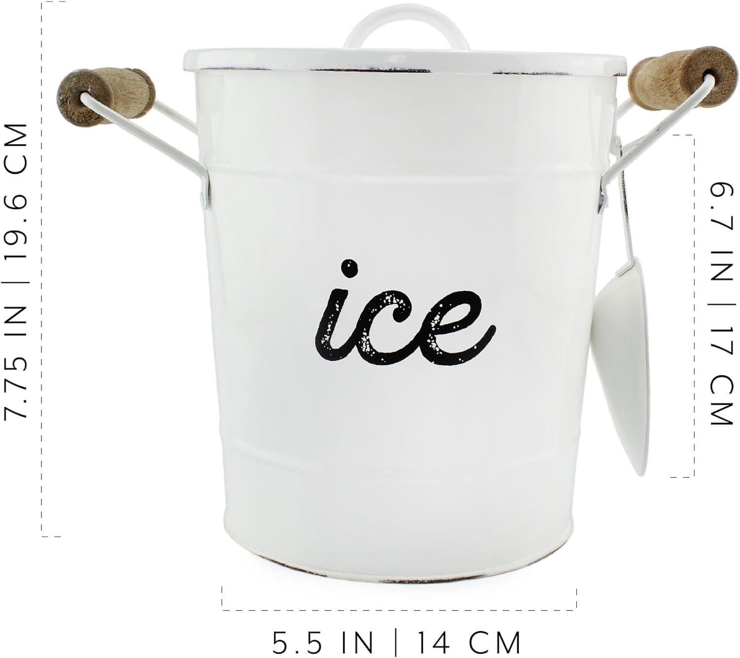 AuldHome Design White Farmhouse Enamelware Ice Bucket; Rustic Style Insulated Ice Server