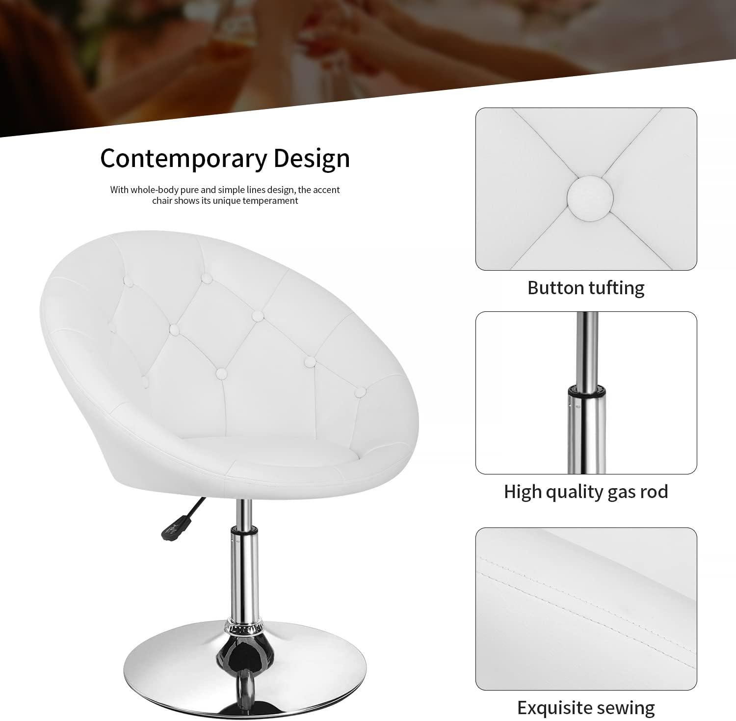 Costway 1PC Adjustable Modern Swivel Round Tufted Back Accent Chair PU Leather Black