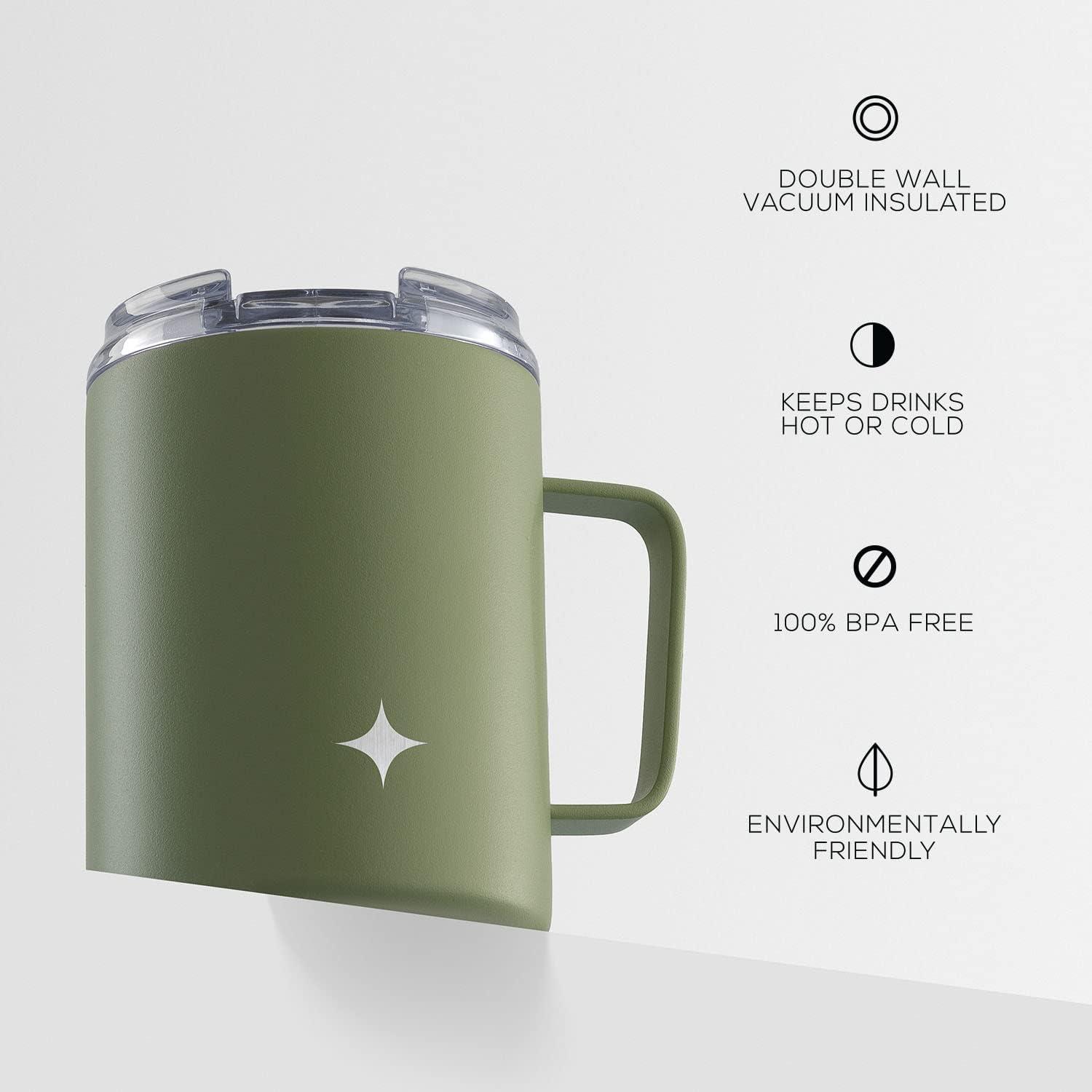 JoyJolt Coffee Mug with Handle and Flip Lid, 12oz.