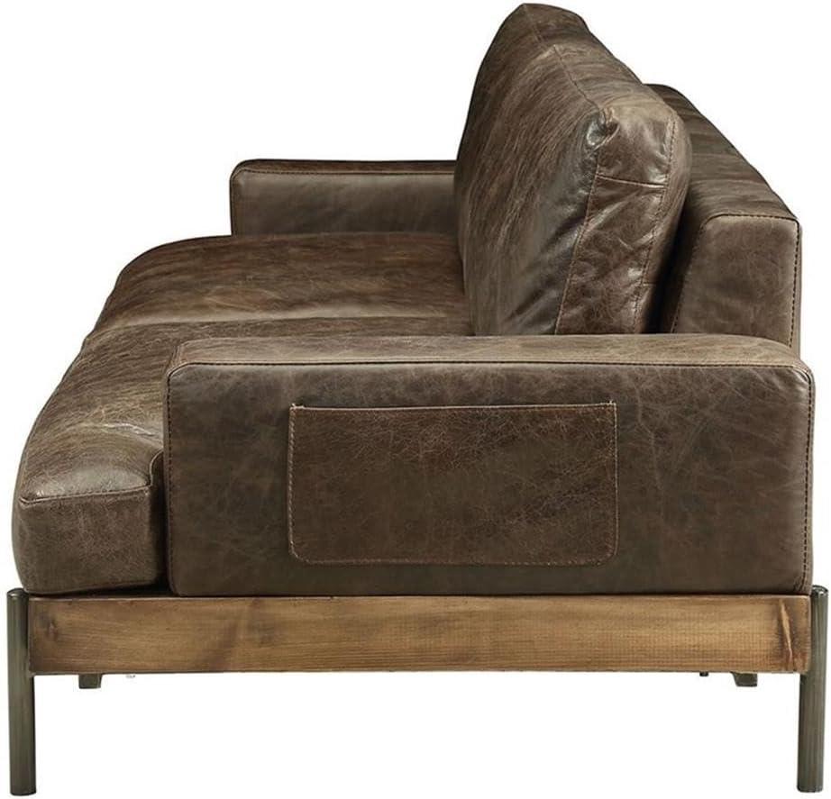 95" Silchester Sofa Distress Chocolate Top Grain Leather and Oak Finish - Acme Furniture