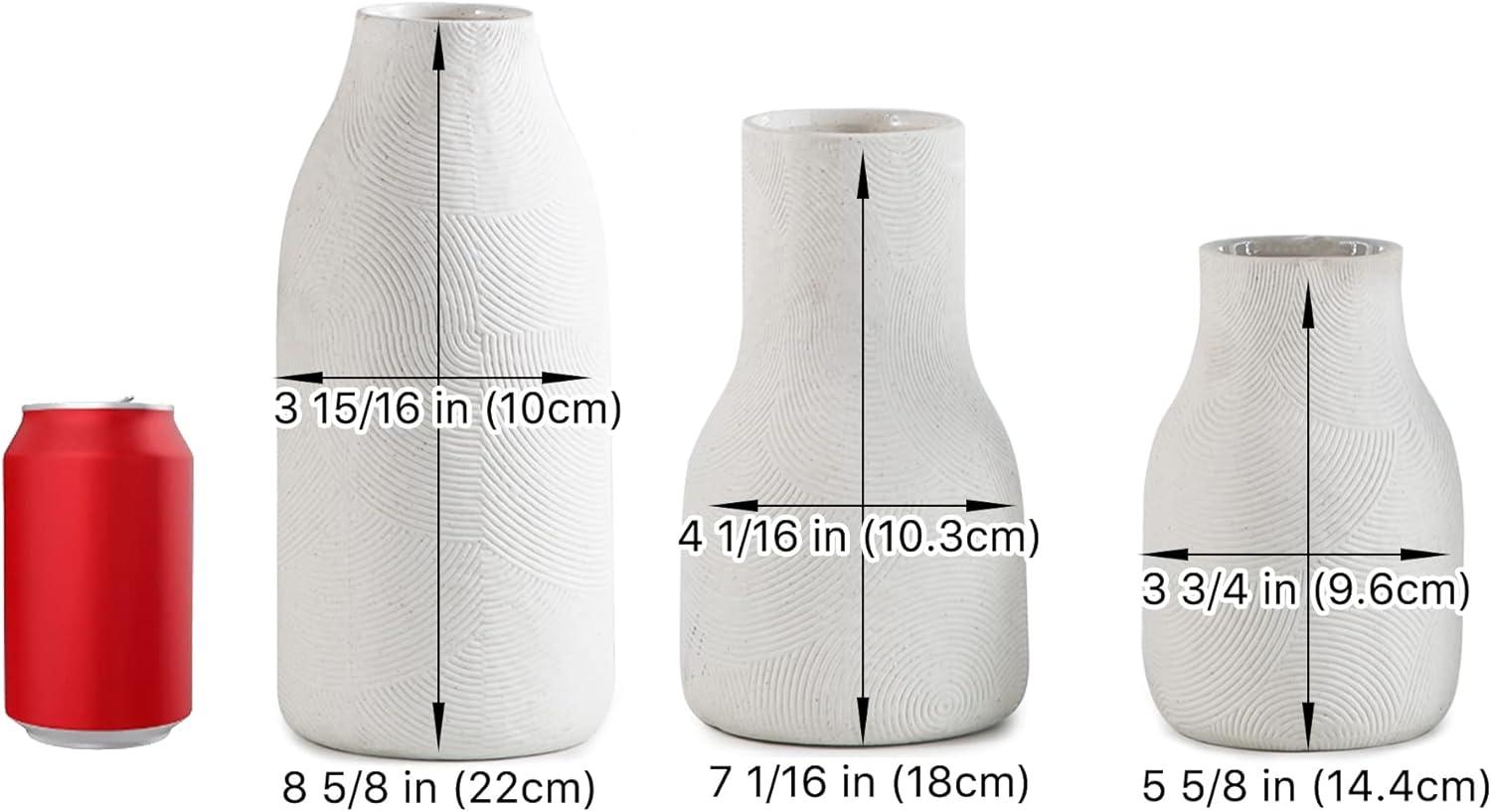 Matte White Textured Ceramic Vase Set of 3