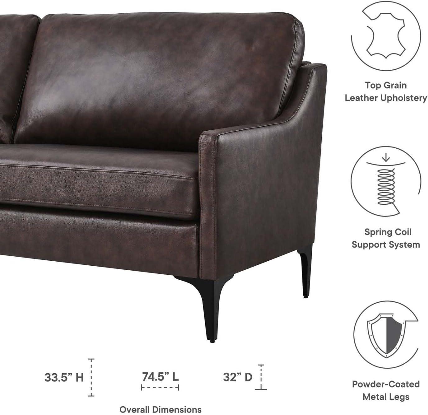 Modway Corland Modern Style Leather and Metal Sofa in Brown Finish