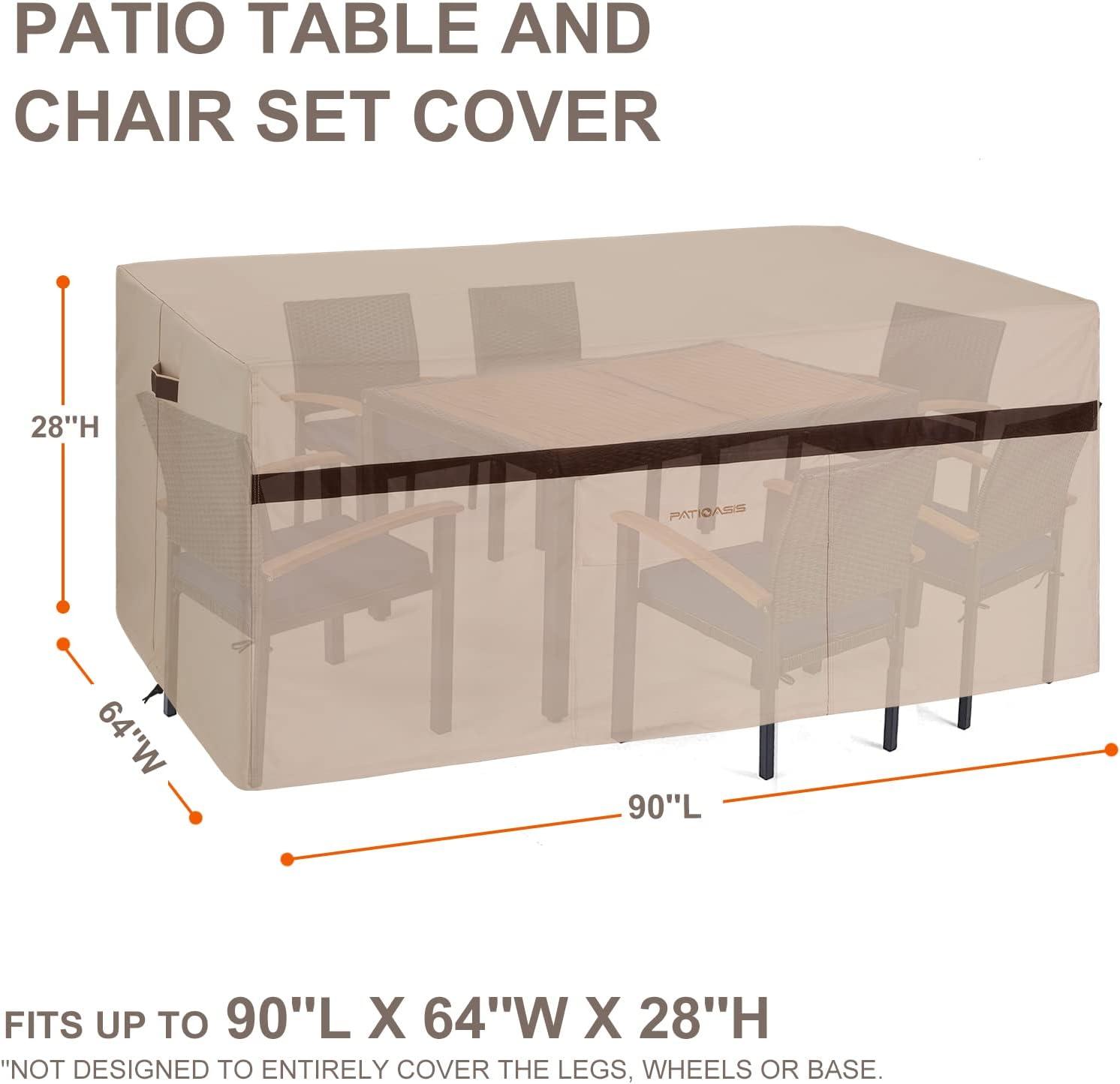 Rectangle Outdoor Dining Set Cover for Table and Chairs 90''L x 64''W x 28''H Waterproof Heavy Duty 600D Rectangular Patio Table Covers with 9 Piece Chairs Anti-Fading