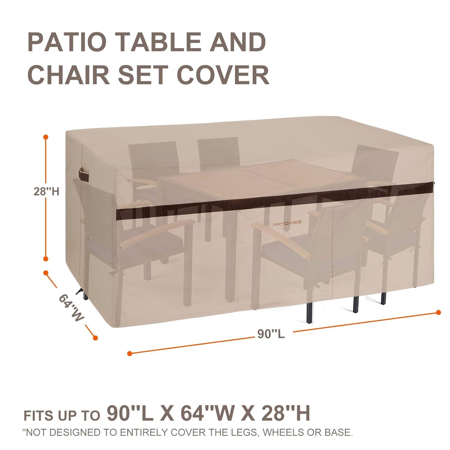 Rectangle Outdoor Dining Set Cover for Table and Chairs 90''L x 64''W x 28''H Waterproof Heavy Duty 600D Rectangular Patio Table Covers with 9 Piece Chairs Anti-Fading