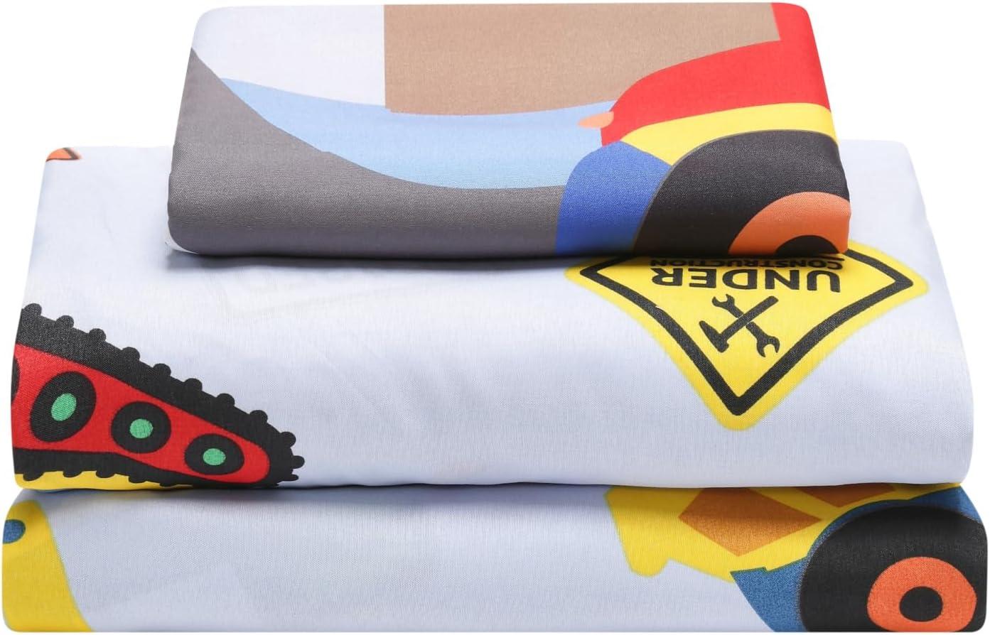 EVERYDAY KIDS Under Construction Twin Size Bed Sheet Set  3-Piece Twin Size Sheets Set Includes Flat Sheet, Fitted Sheet and Pillowcase