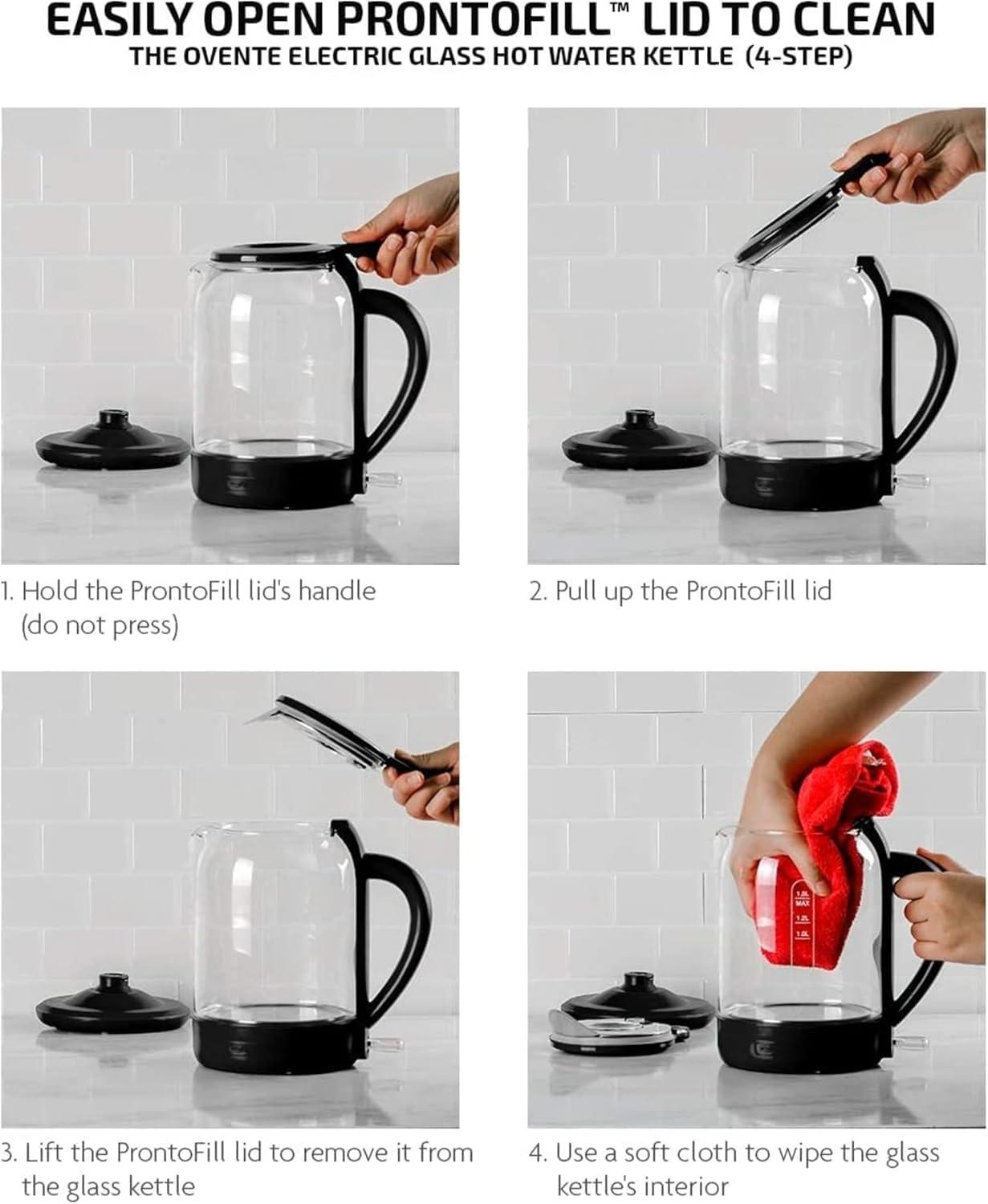 1.5L Black Glass Electric Tea Kettle with ProntoFill Design