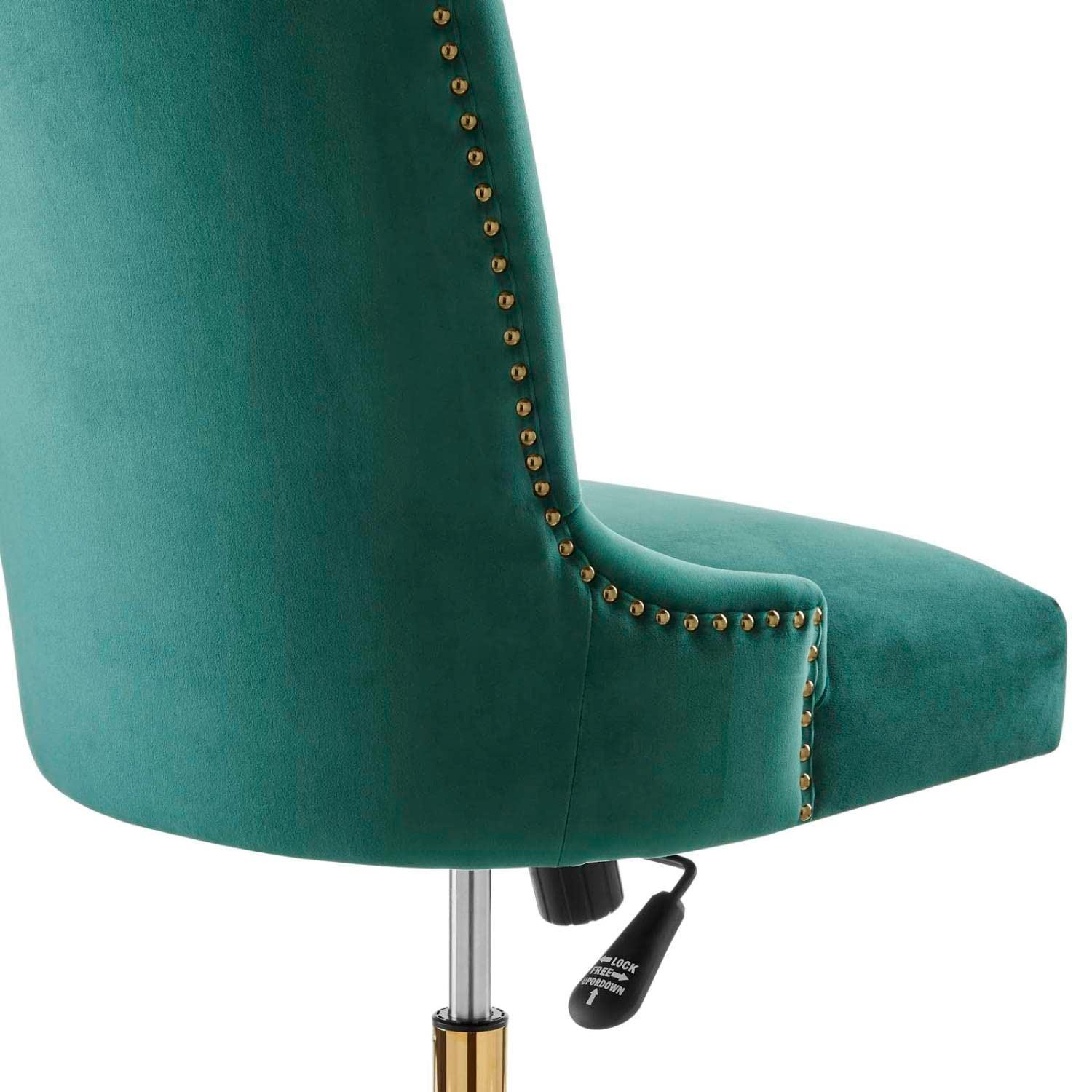 Empower Channel Tufted Performance Velvet Office Chair Gold Teal - Modway: Swivel Desk Chair with Casters, Adjustable Height