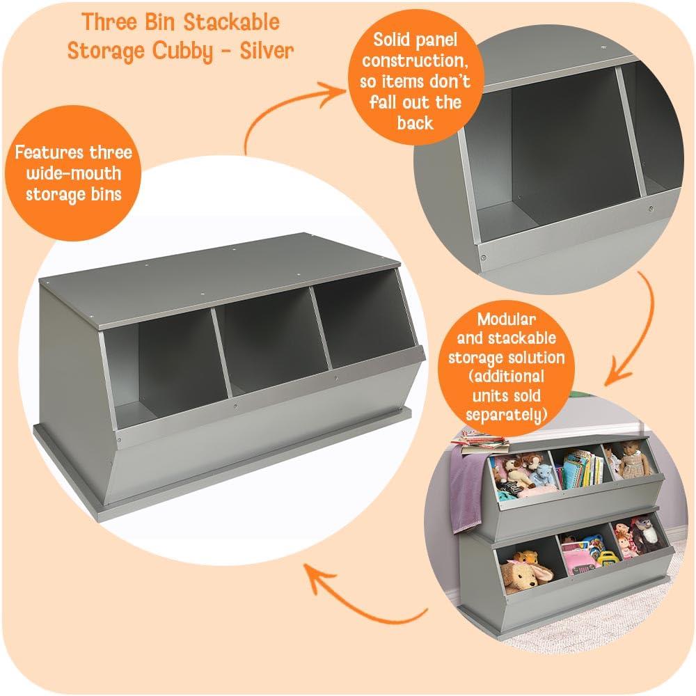 Badger Basket Three Bin Stackable Storage Cubby - Silver