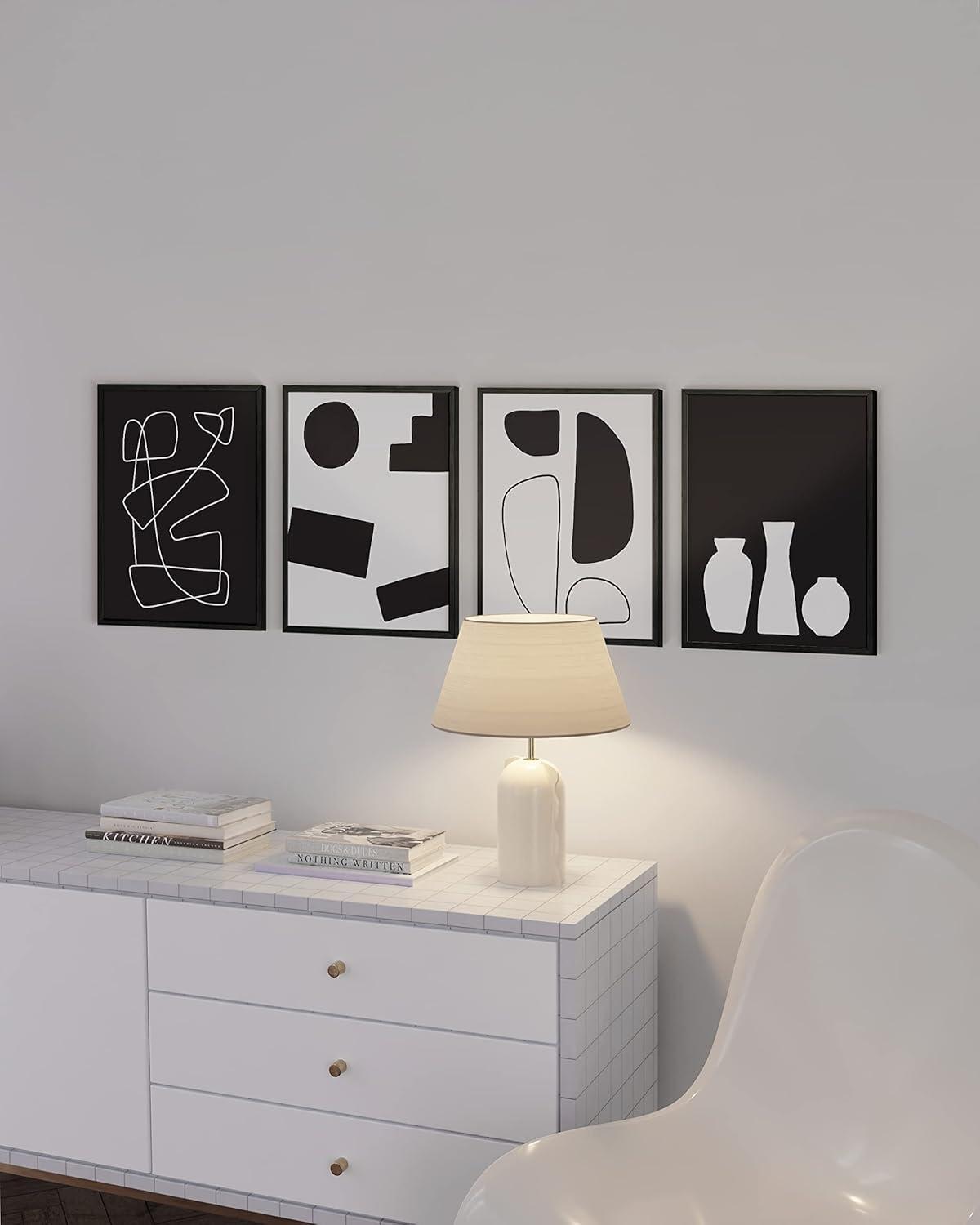 Black and White Abstract Geometric Wall Art Set of 4