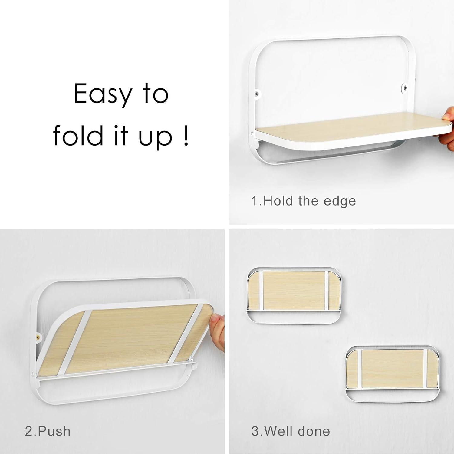 WELLAND 12'' Arlington Floating Shelves Folding Display Wall Shelves, Walnut Grain Wooden Board & Metal Frame, Set of 2